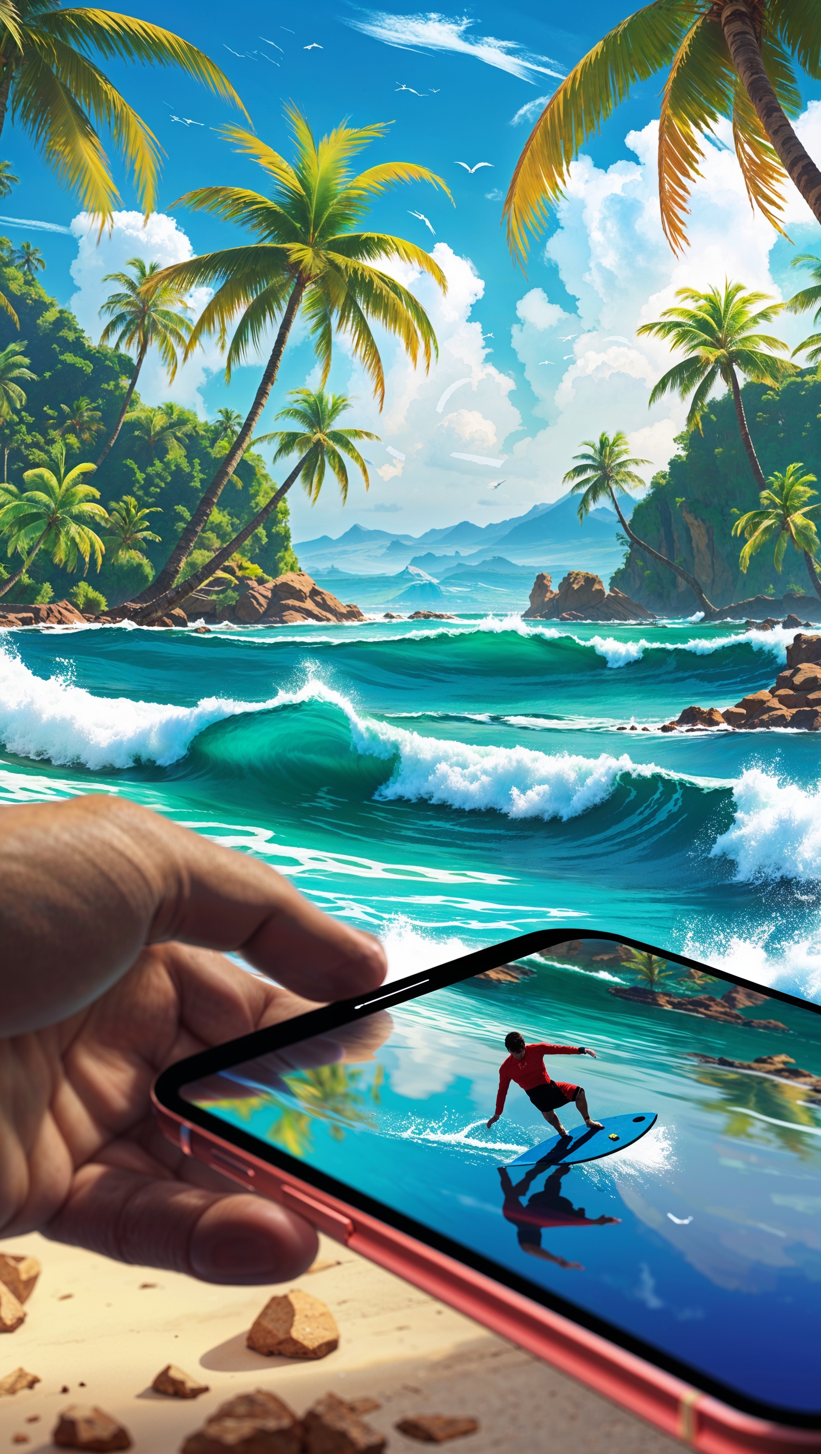iPhone surfing wallpaper with island background