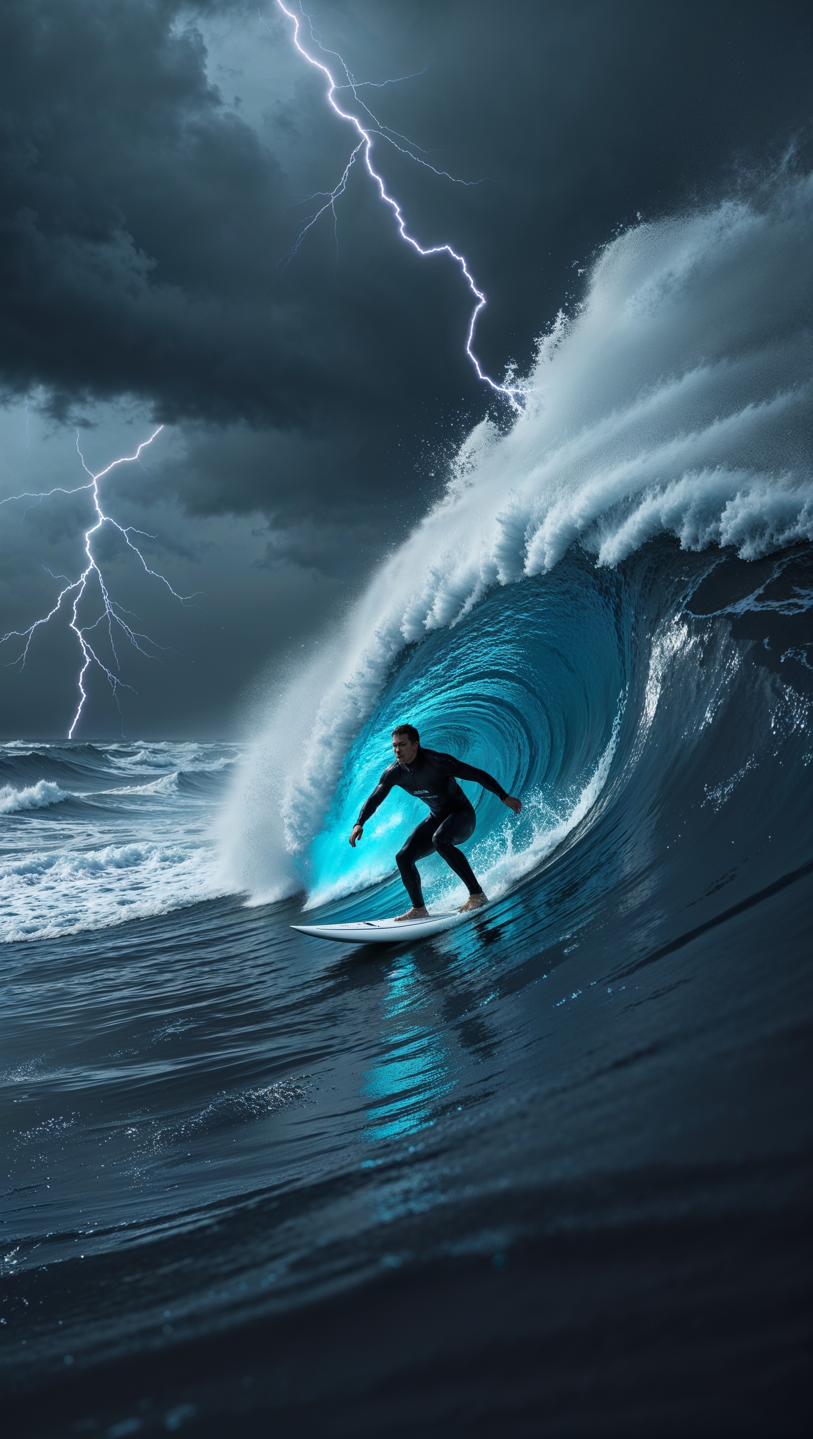 iPhone surfing wallpaper with surfer in storm