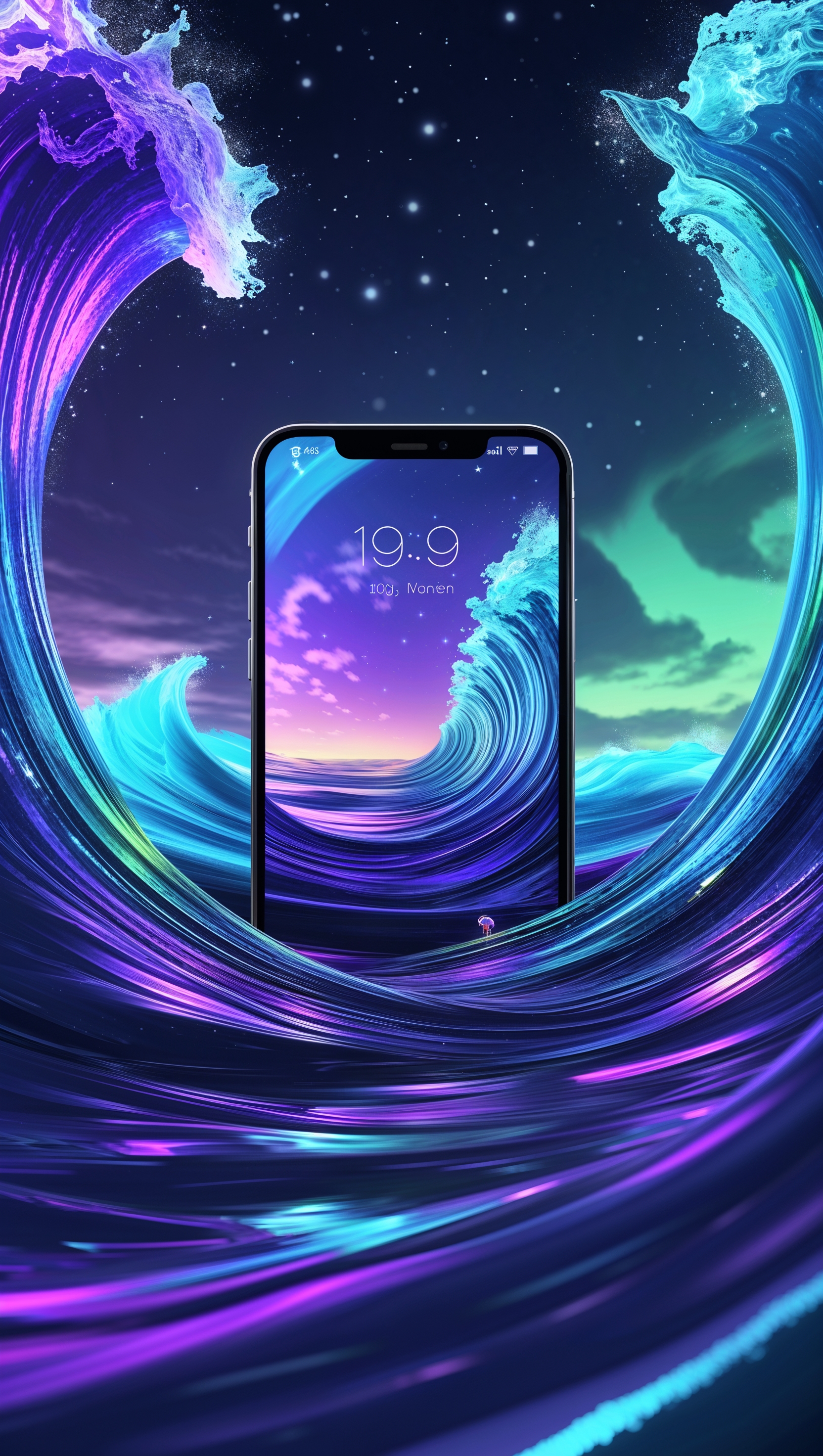iPhone surfing wallpaper with glowing effects