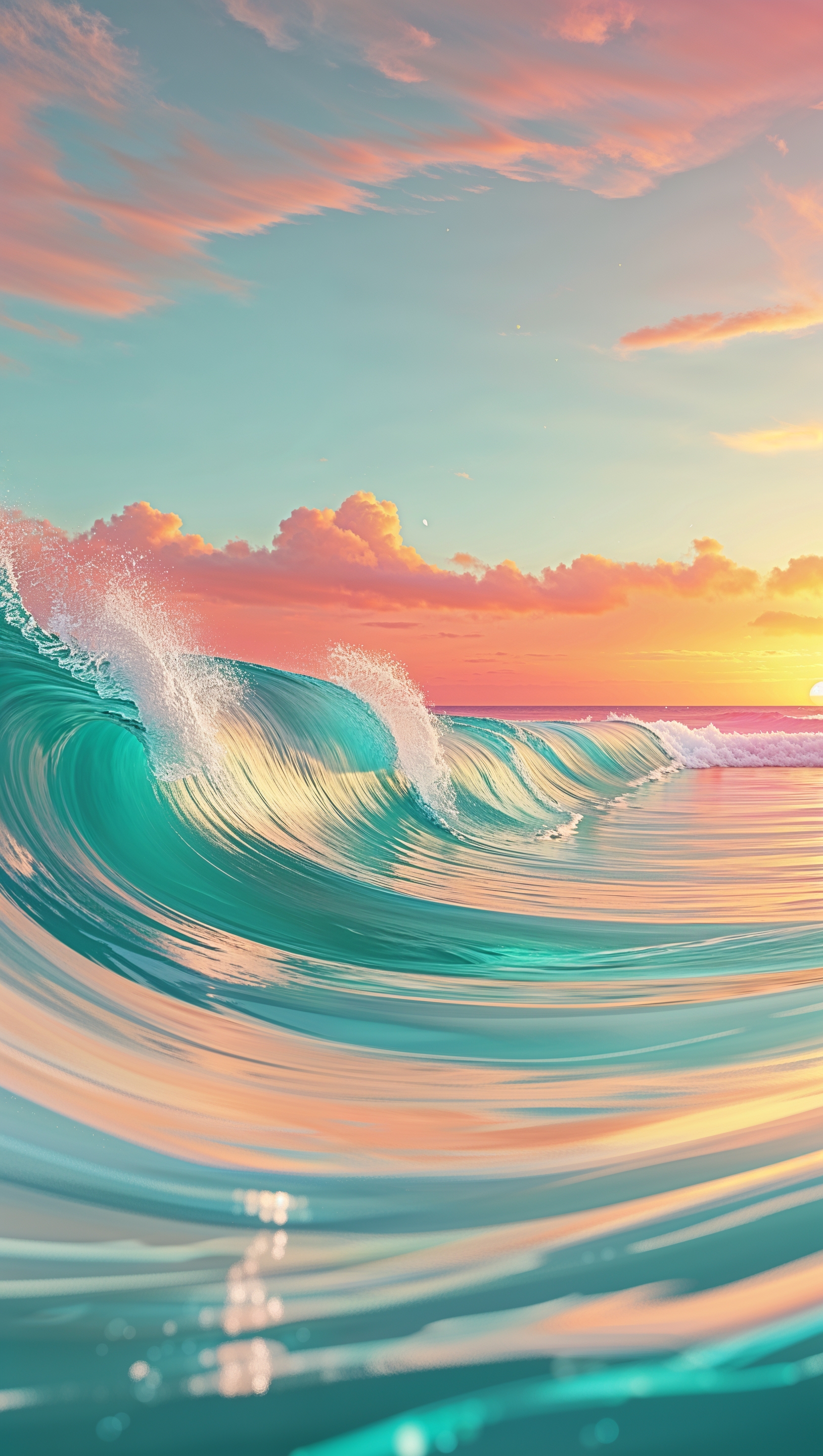 iPhone surfing wallpaper at sunset with waves