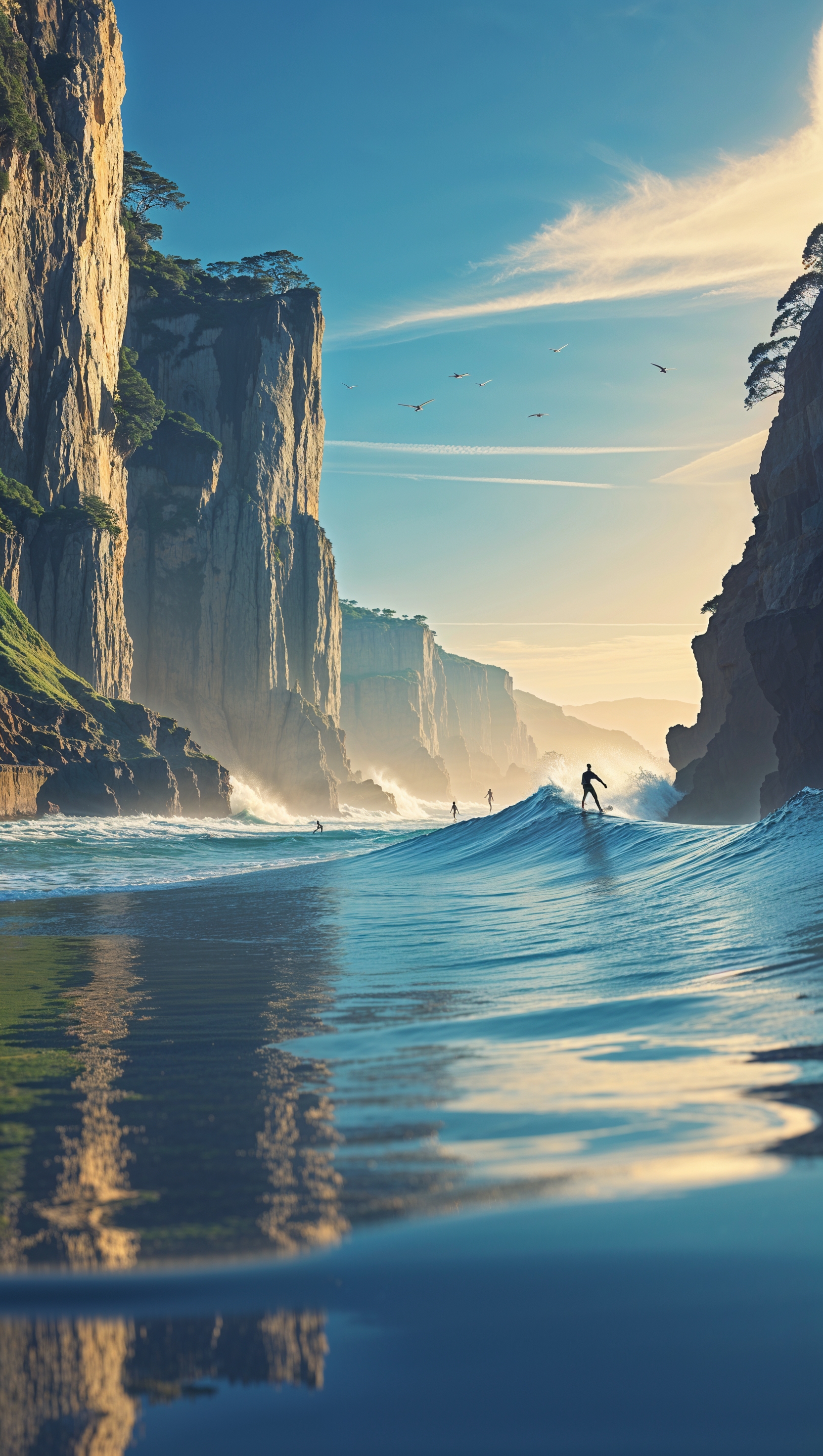 iPhone surfing wallpaper with coastal cliffs
