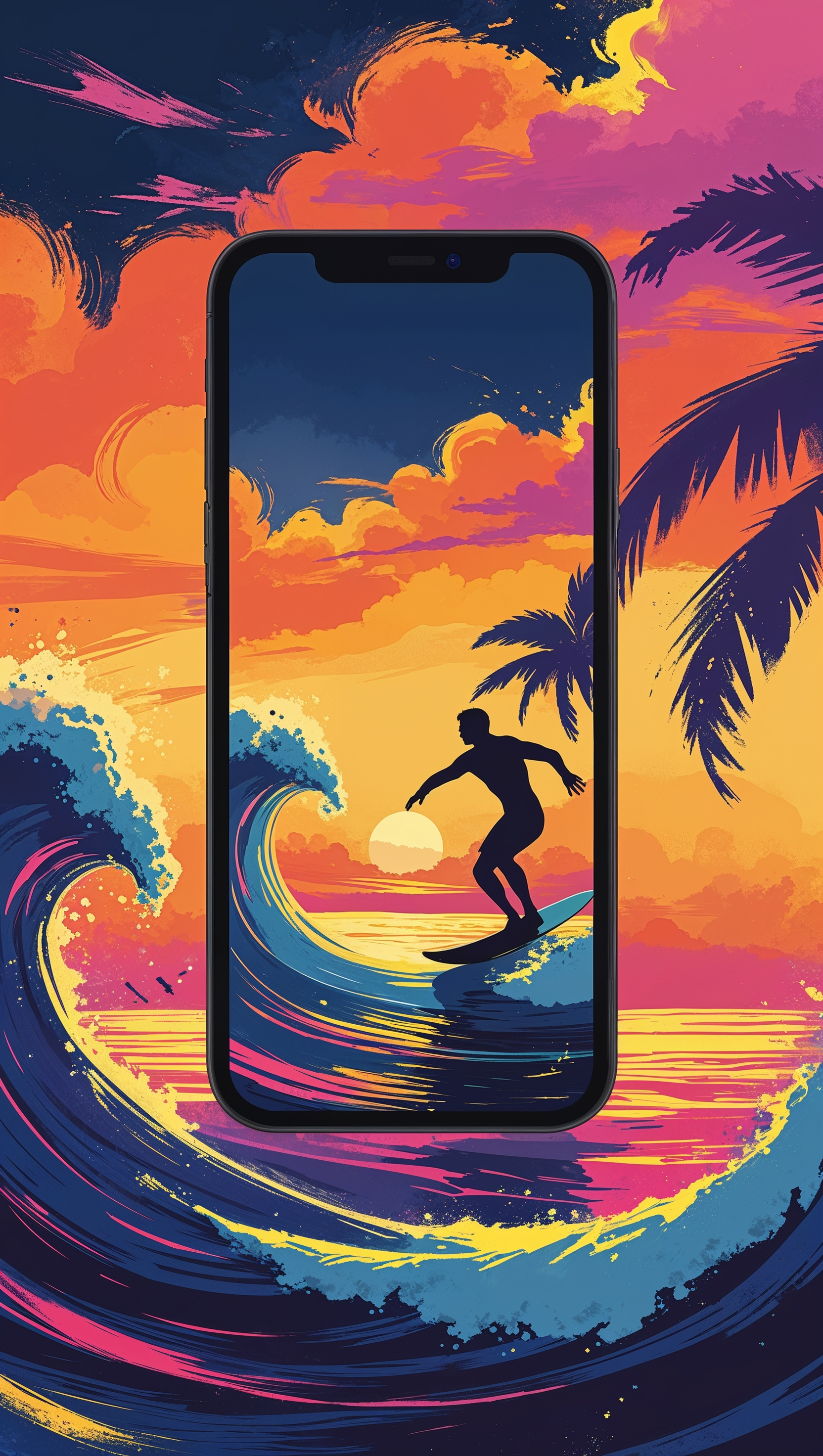 iPhone surfing wallpaper with orange sunset