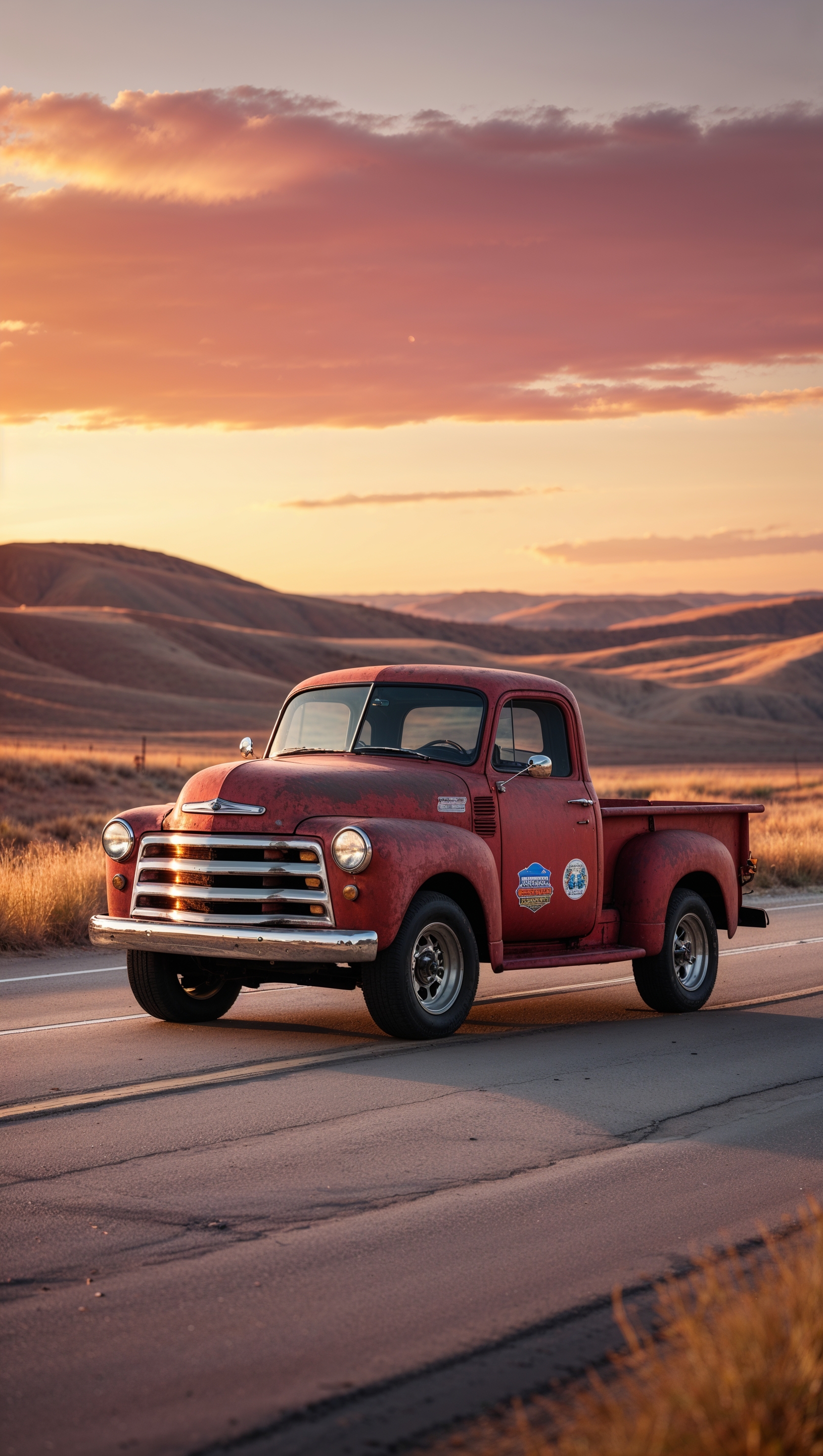 American truck wallpaper at sunset, warm tones and soft lighting