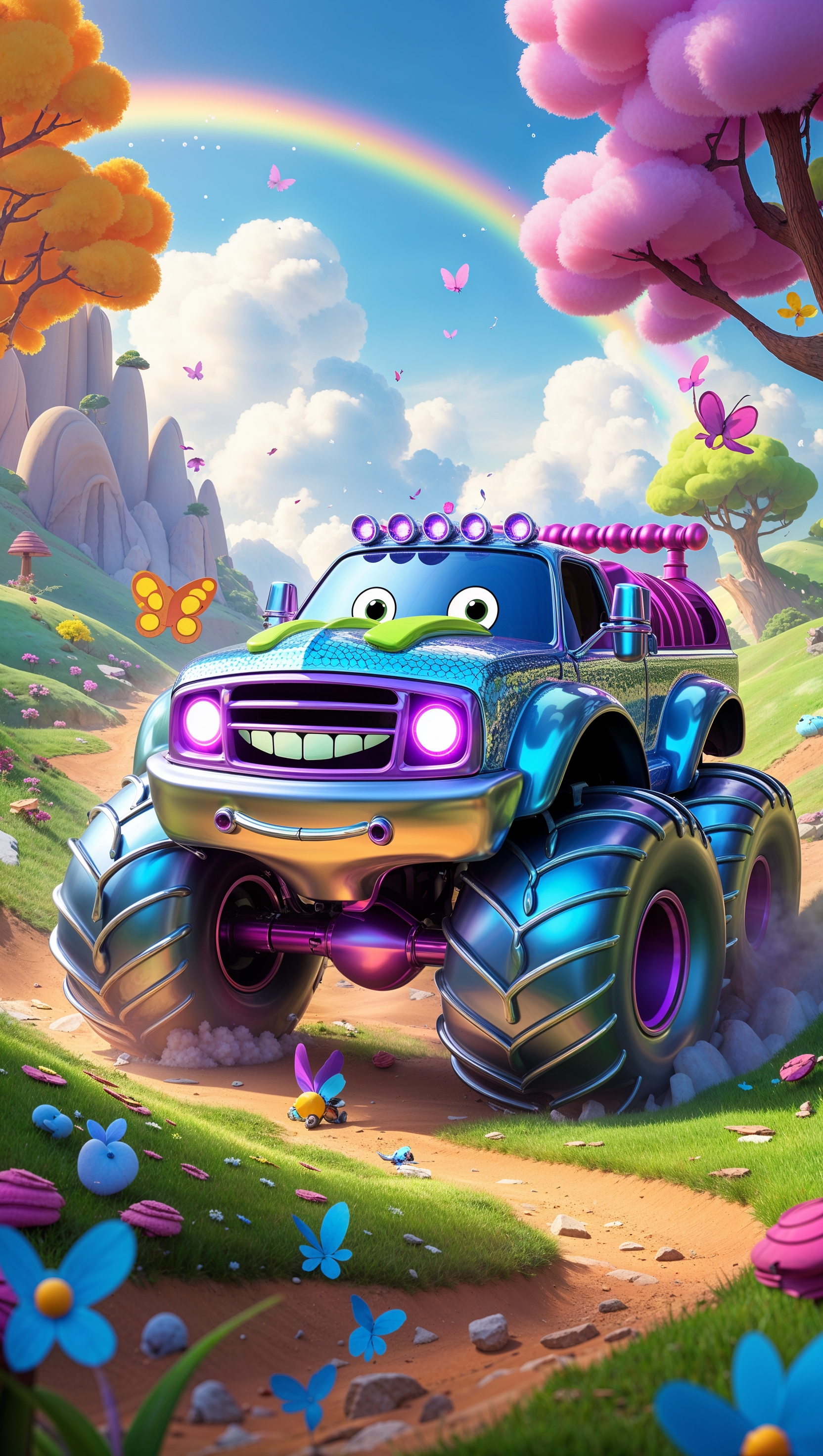 Fantasy monster truck in a cartoon world