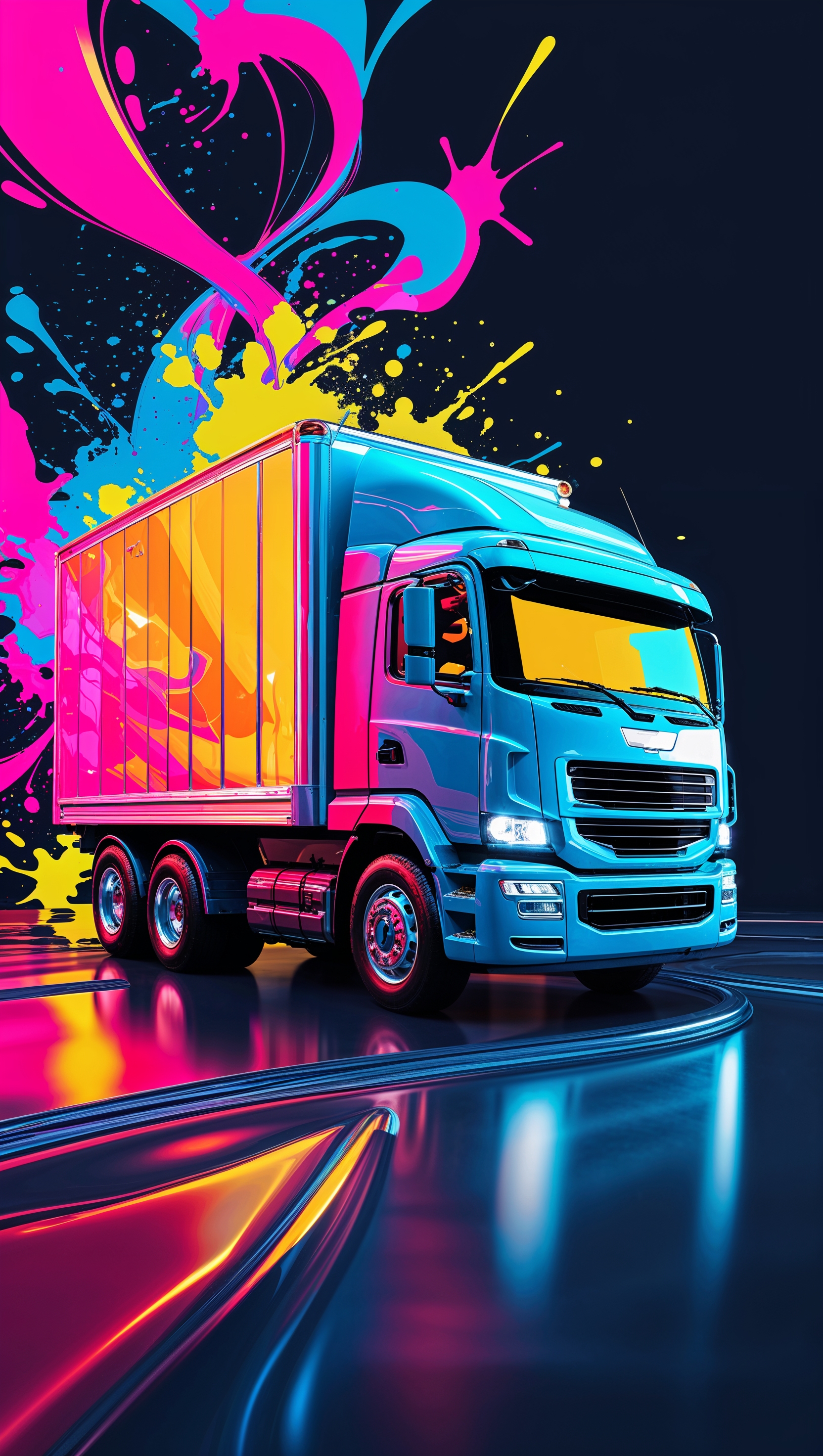 Colorful pop-art style truck with abstract background