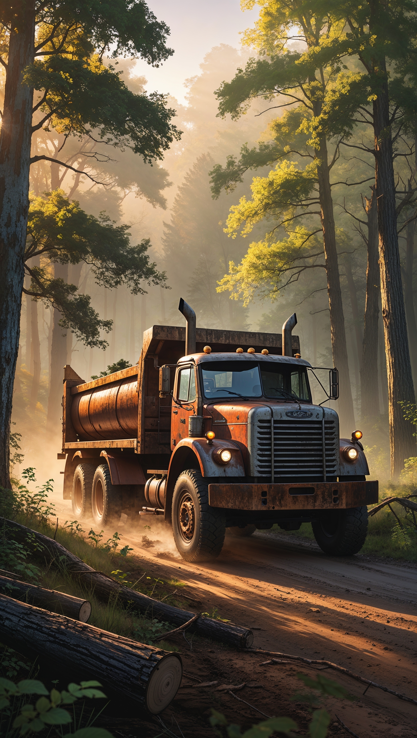 Logging truck in the forest, realistic style