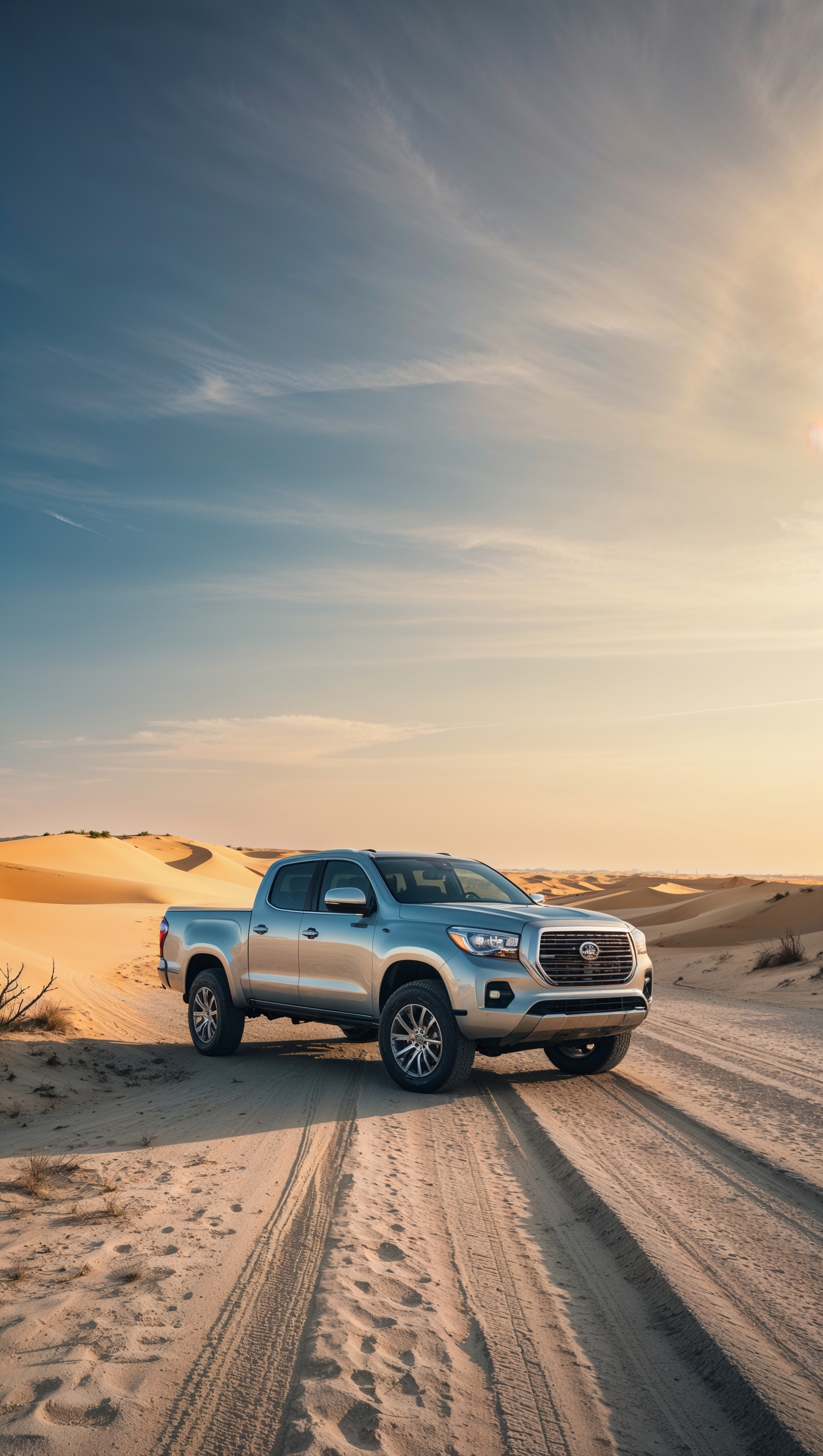 Minimalist truck in the desert, clear sky