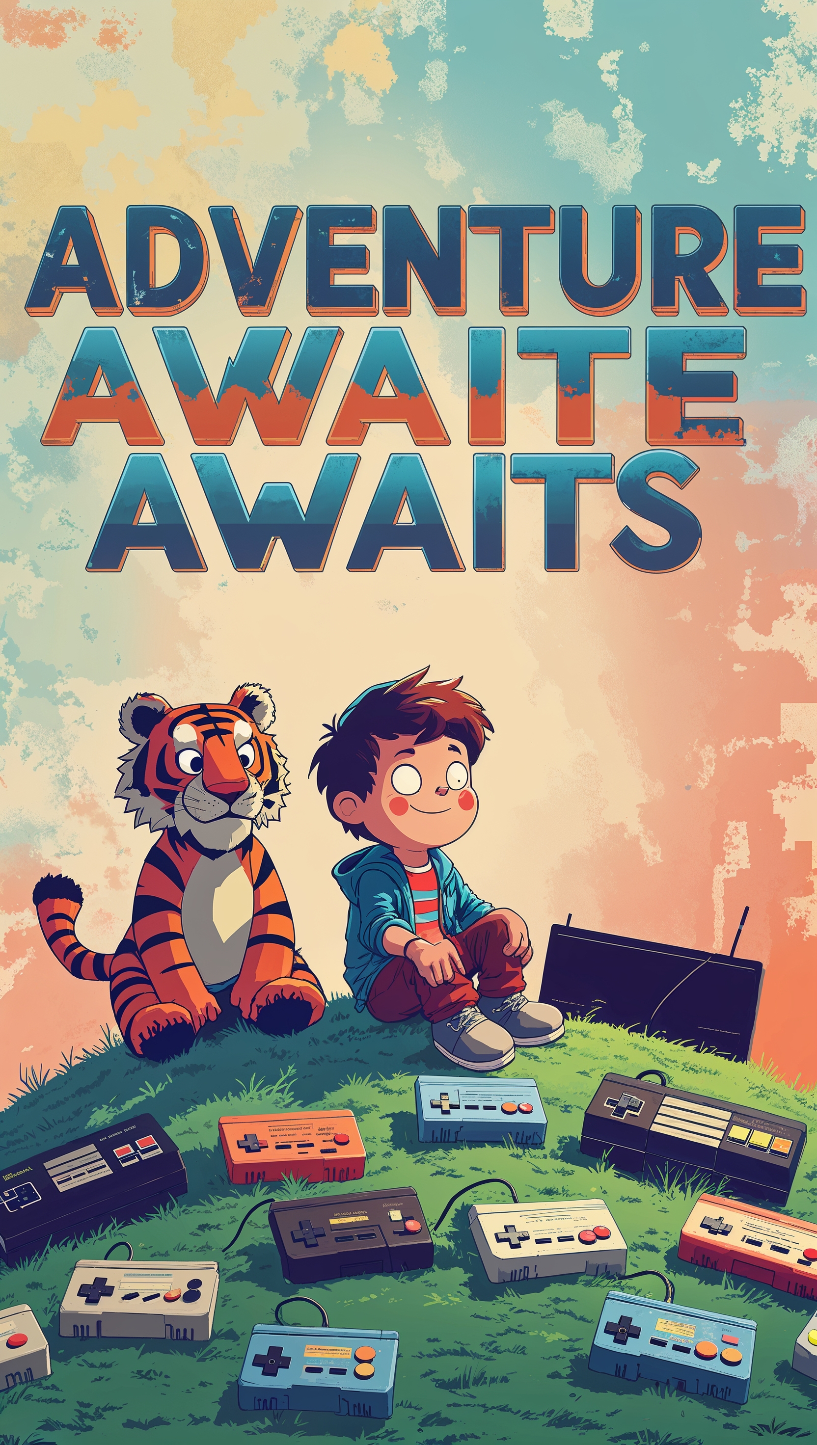 Calvin and Hobbes in retro pixel art style, nostalgic gaming feel, iPhone wallpaper