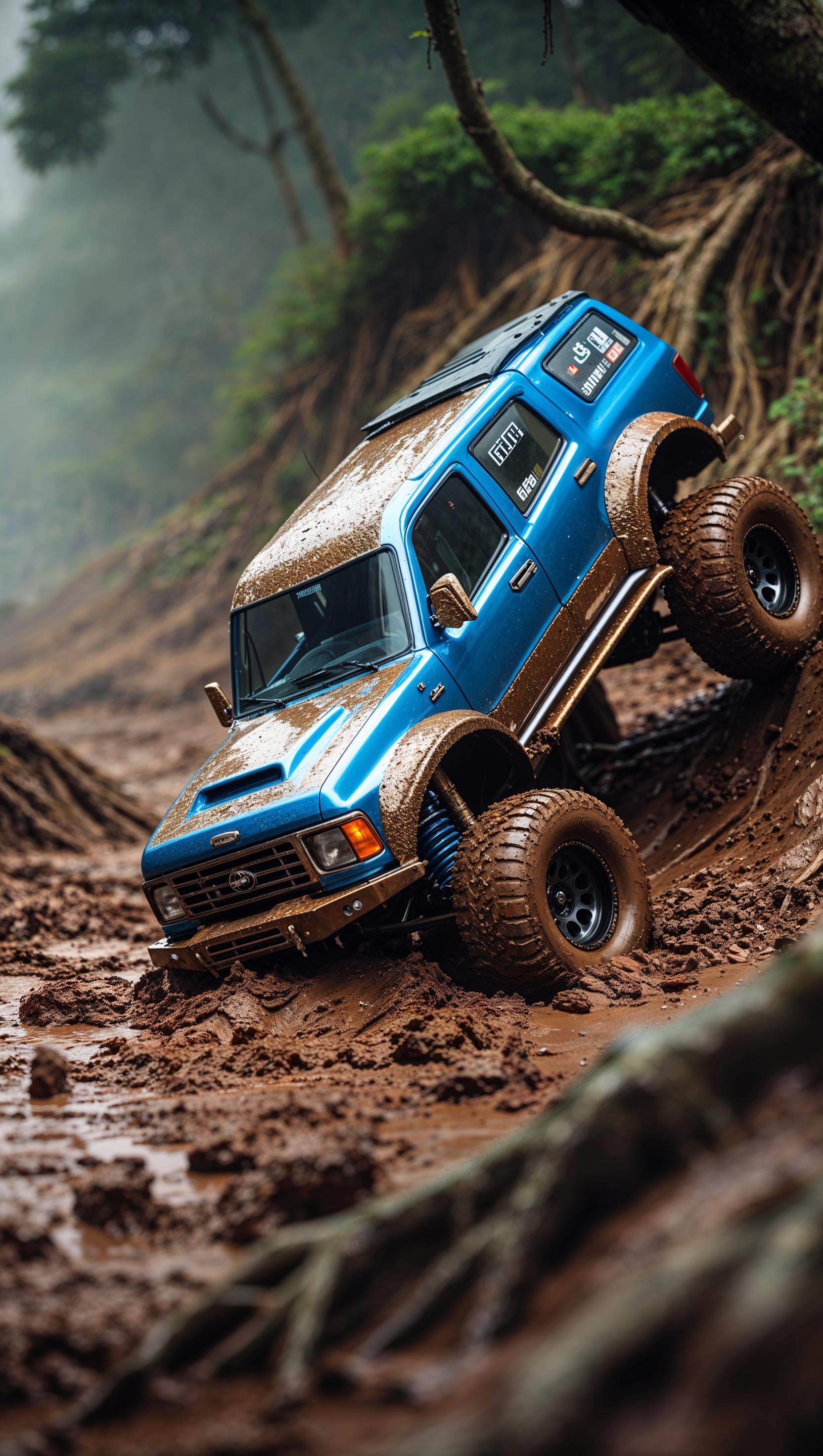 Truck stuck in deep mud during an off-road rally, iPhone wallpaper
