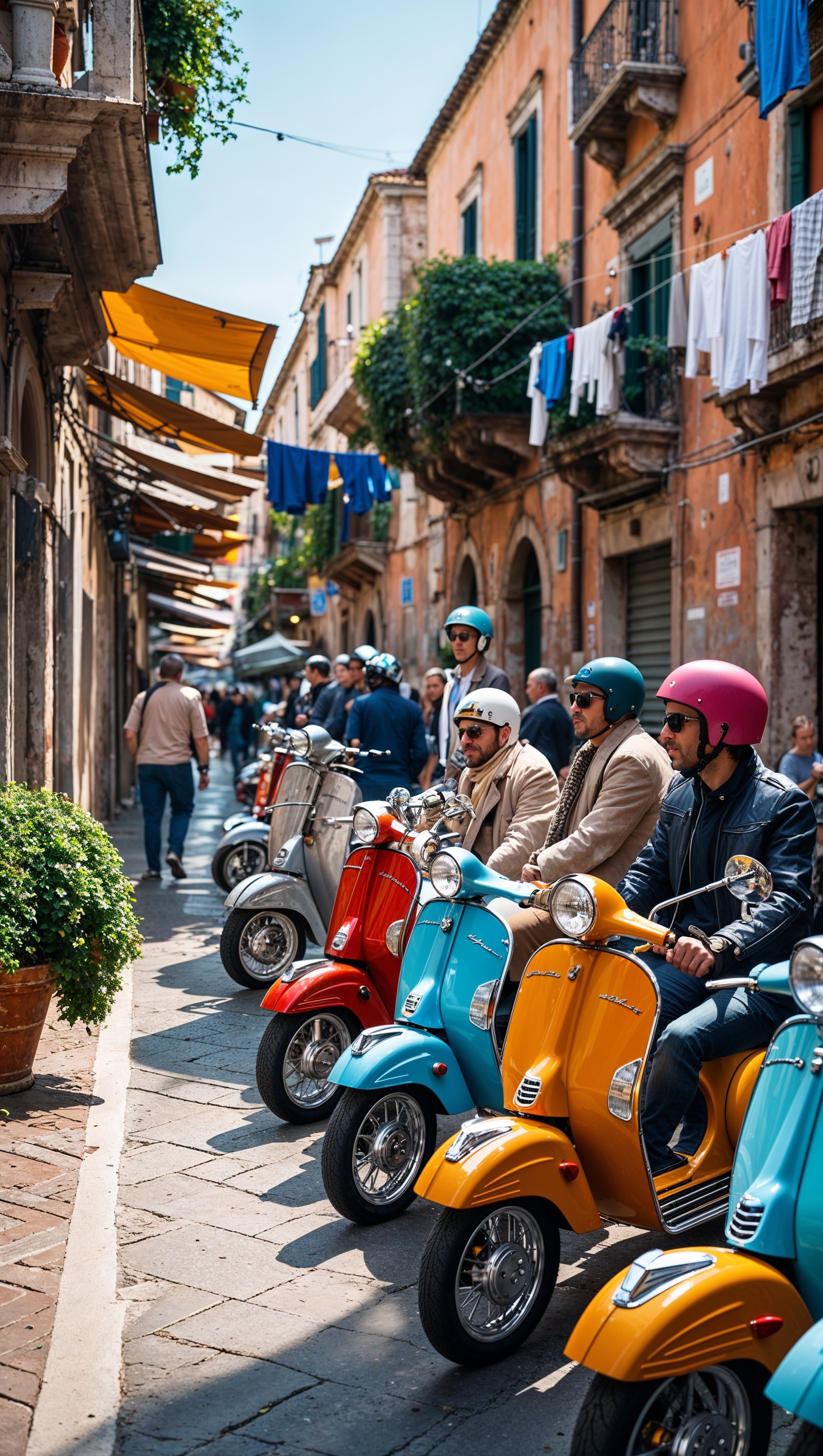 A street full of classic scooters in Naples