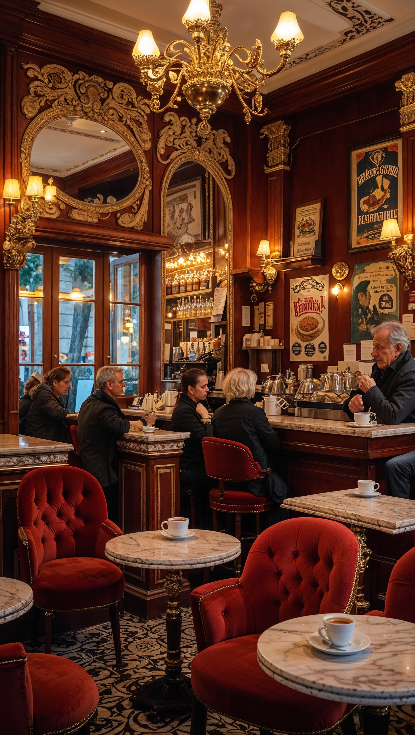 Interior of a classic Roman café with warm decor