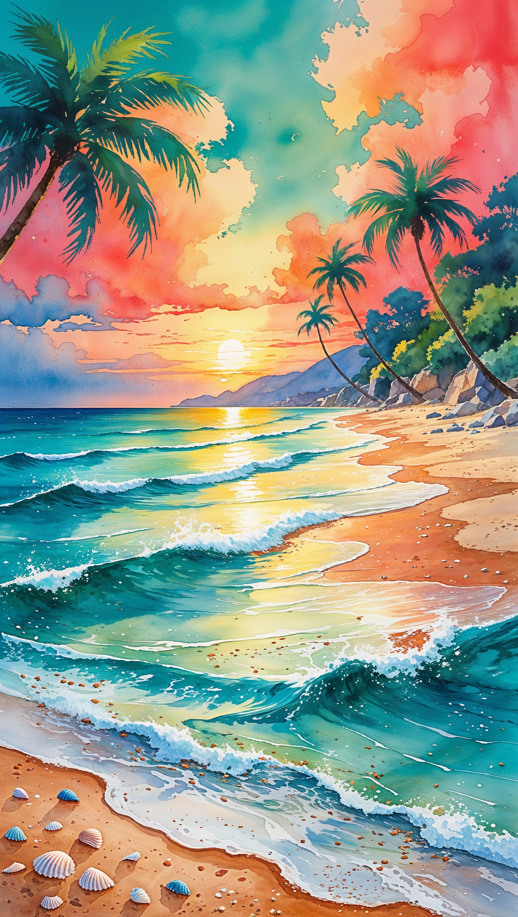 Watercolor painting of Sicilian beaches