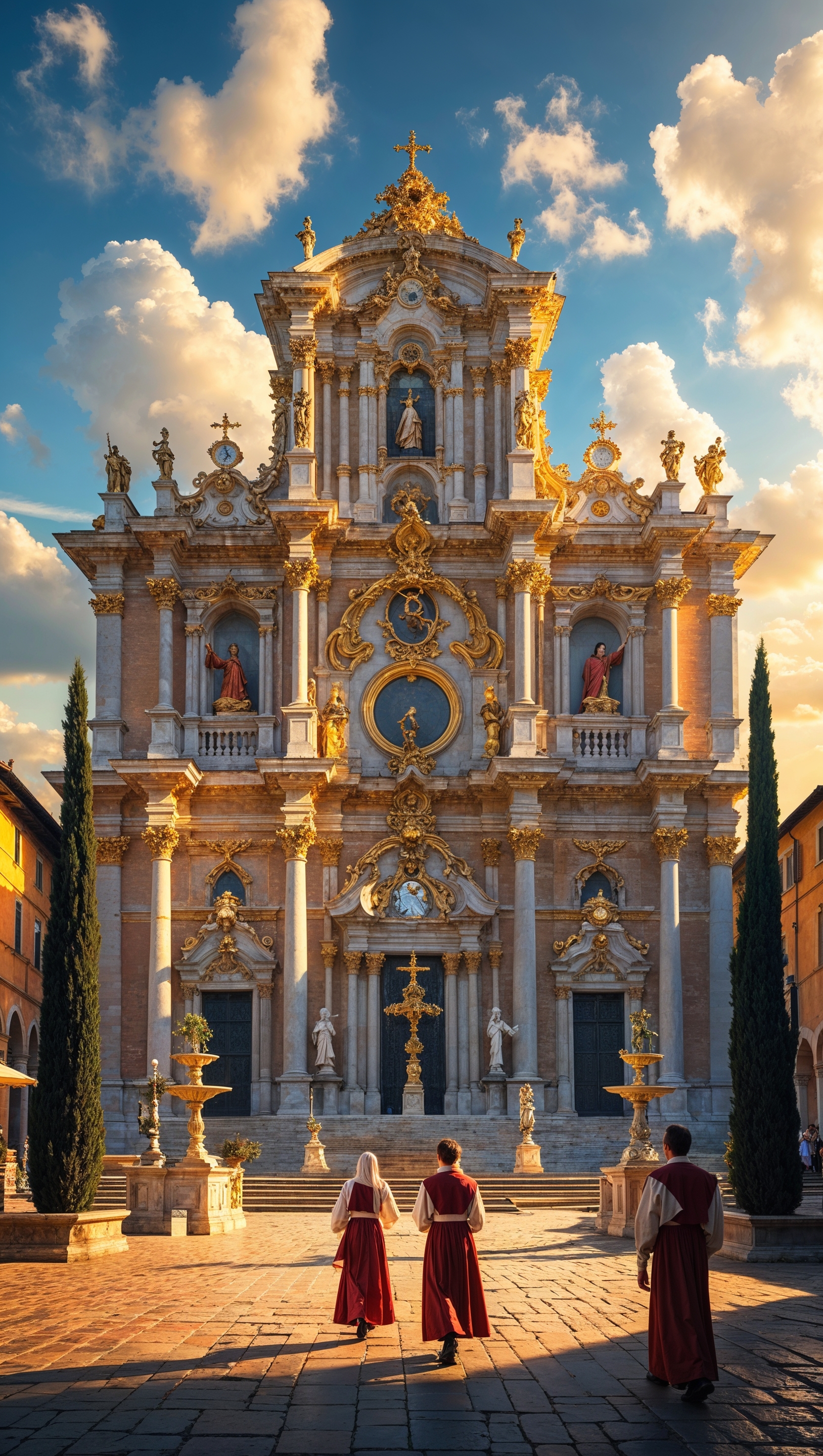 Baroque architecture of Italian churches in a beautiful scene