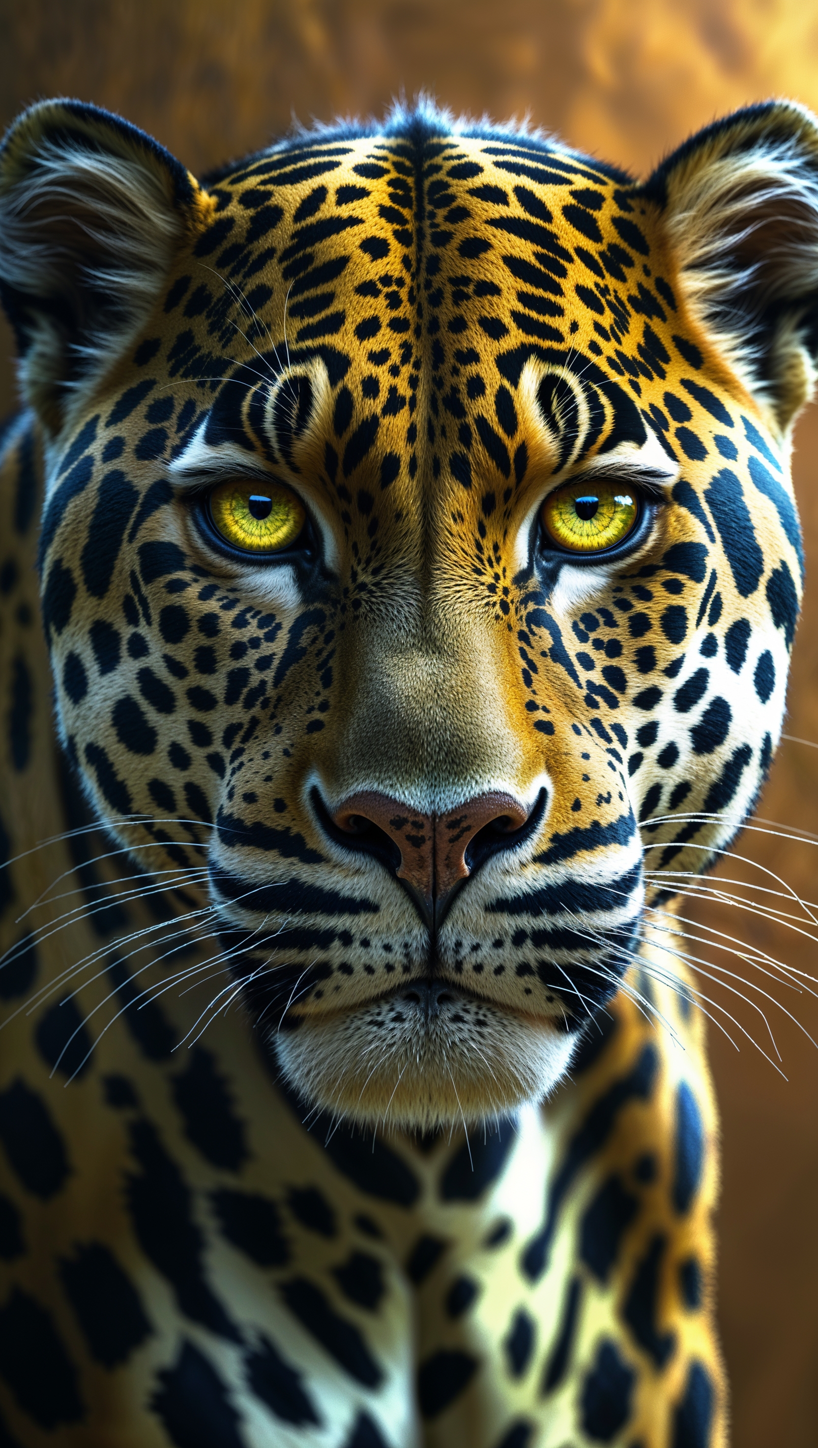 Close-up of a jaguar's face with high detail