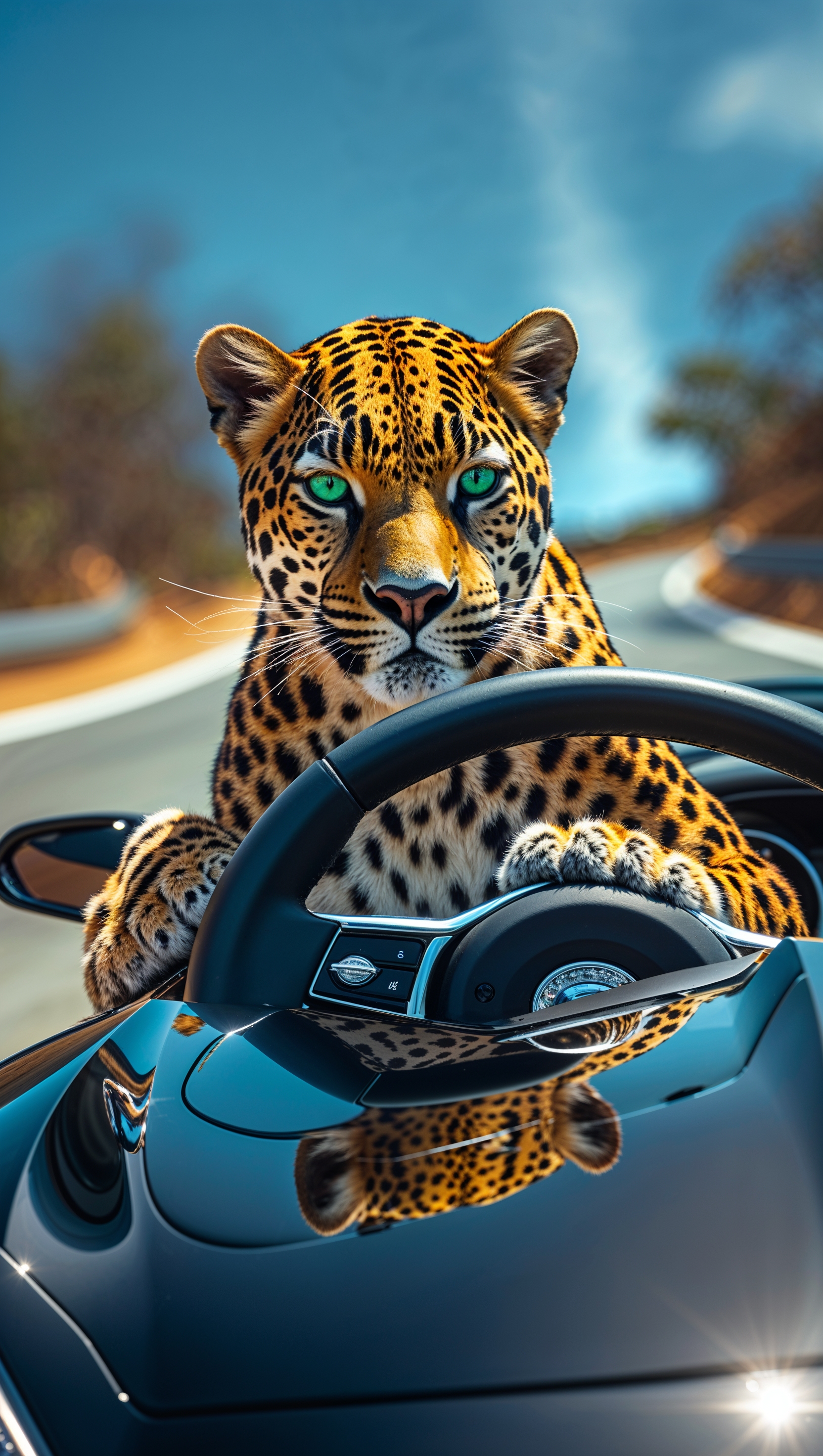 Jaguar animal driving a Jaguar car