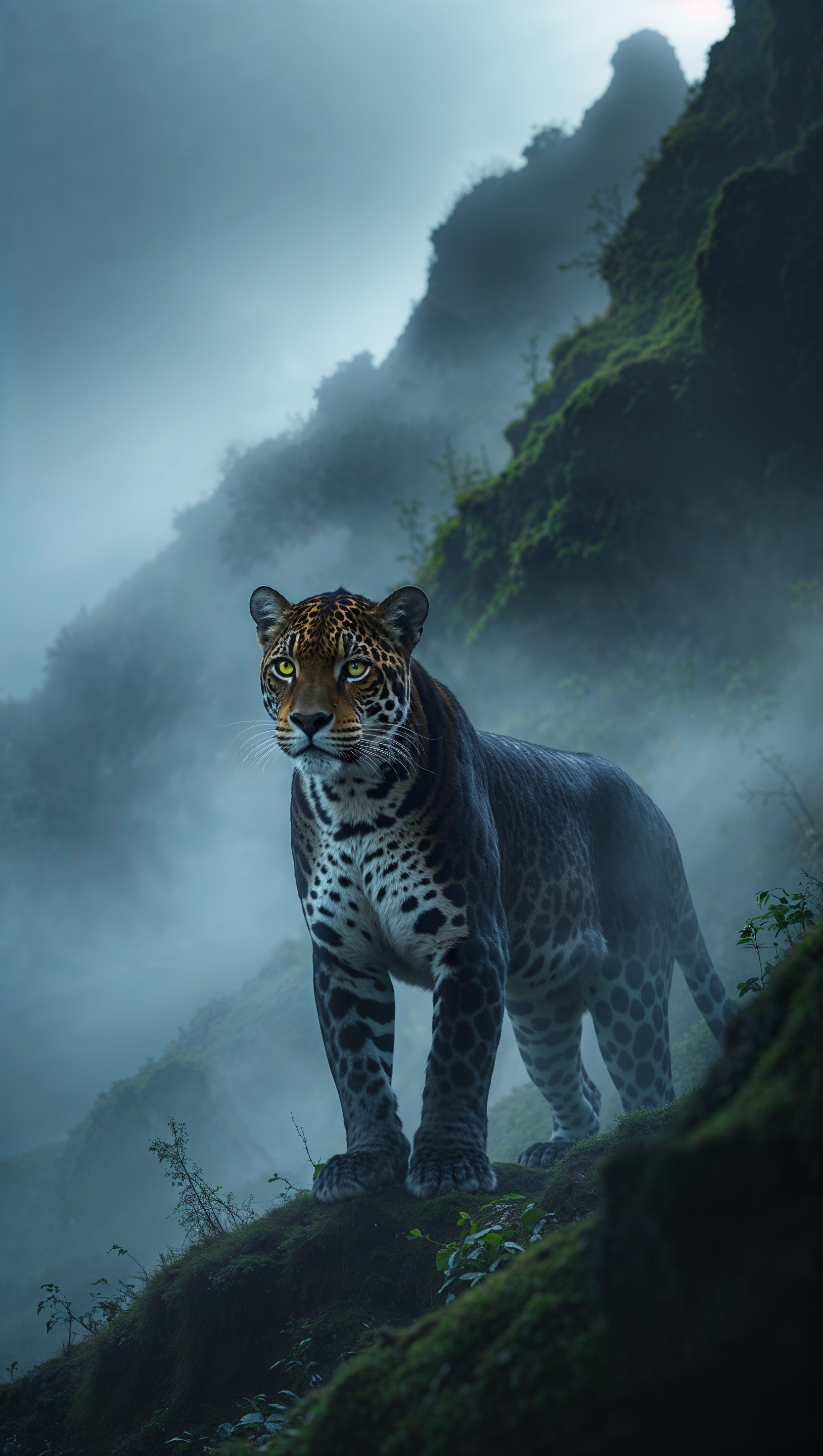 Jaguar in the mountains with fog and soft light