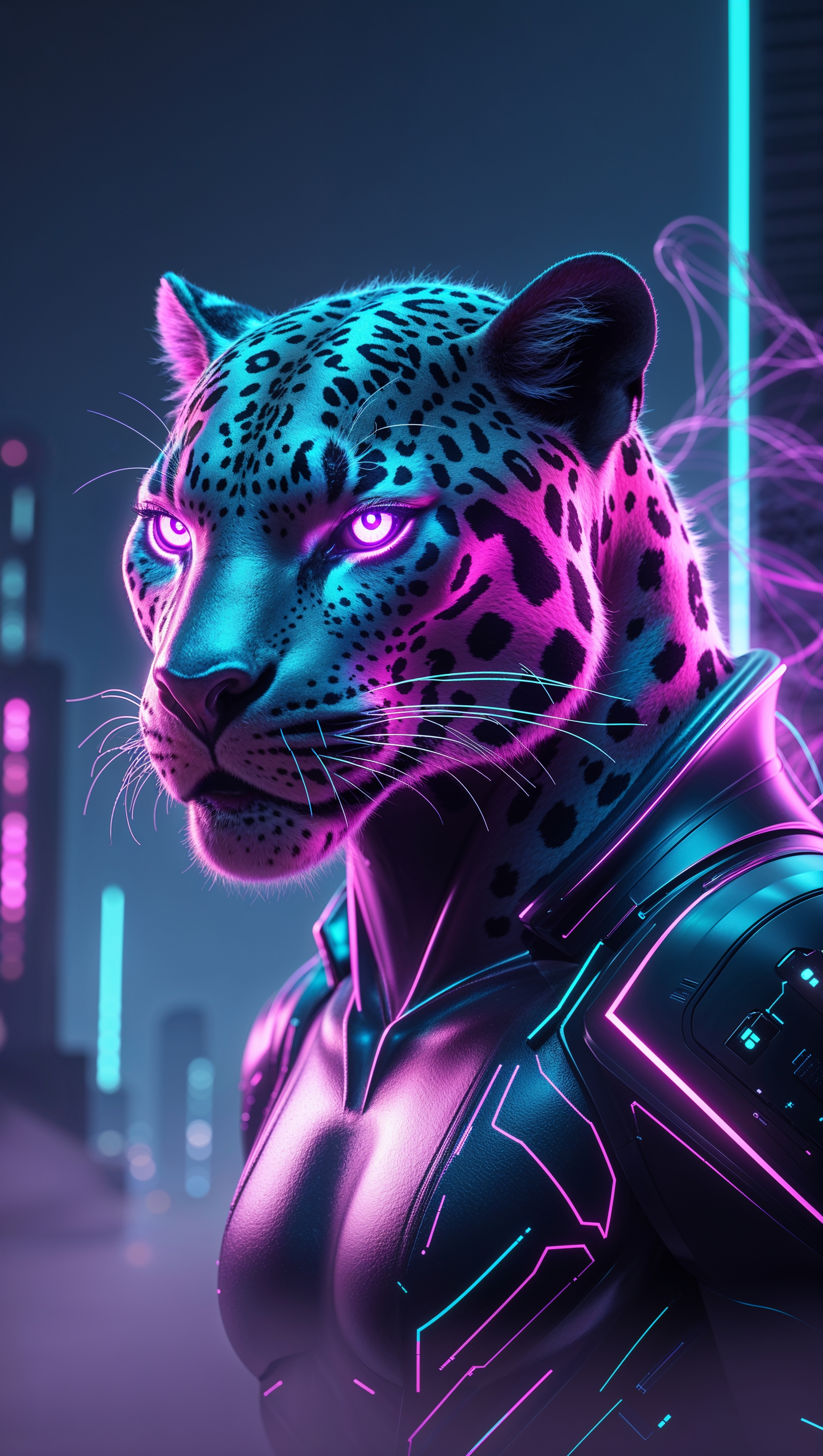 Jaguar with cyberpunk effect and vibrant colors