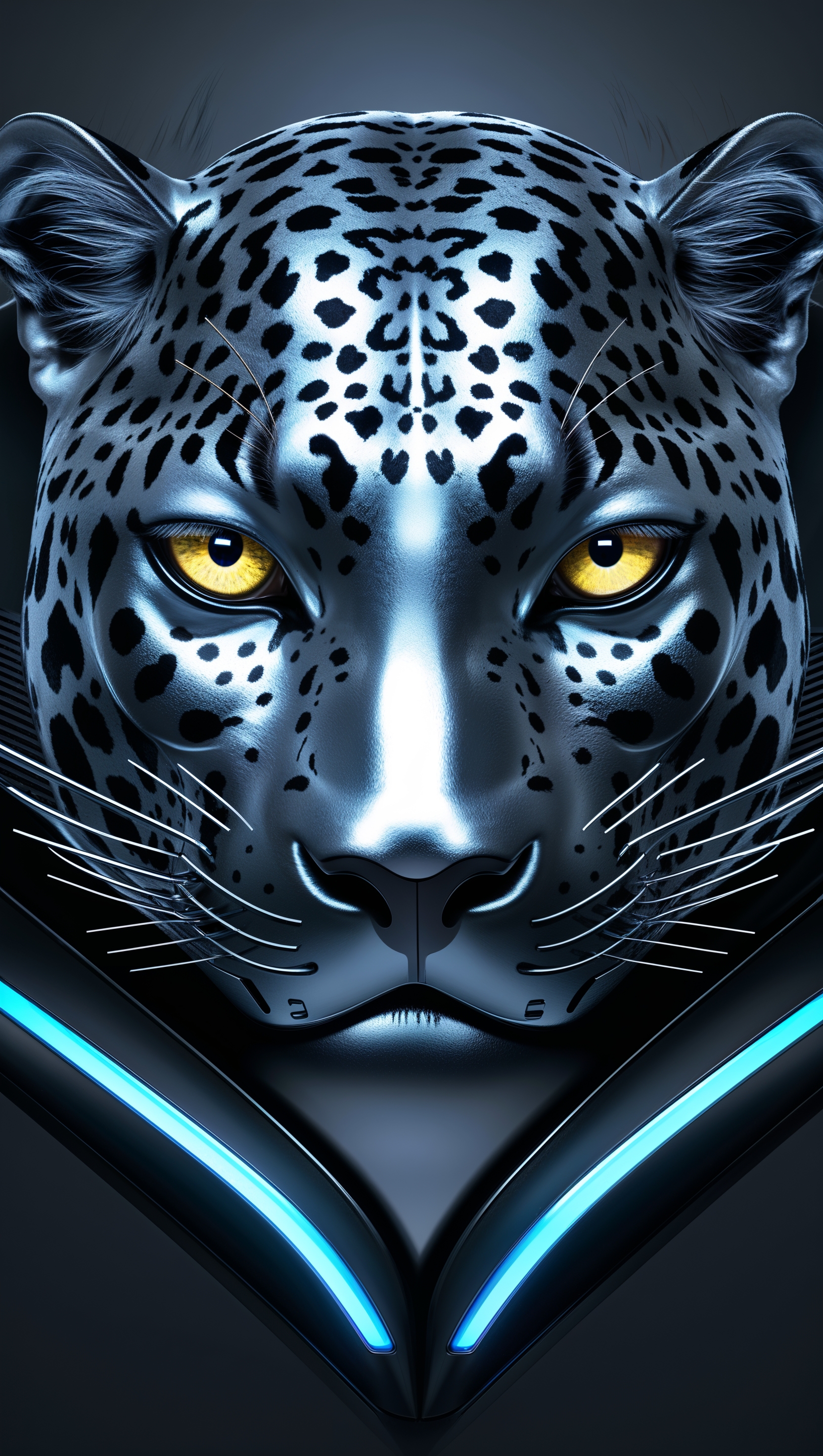 Fusion of jaguar face and car headlights