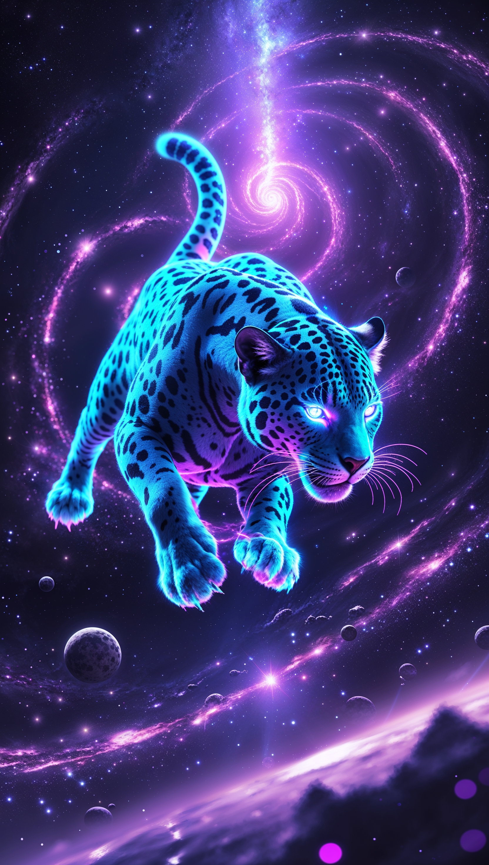 Neon jaguar in space, sci-fi fusion