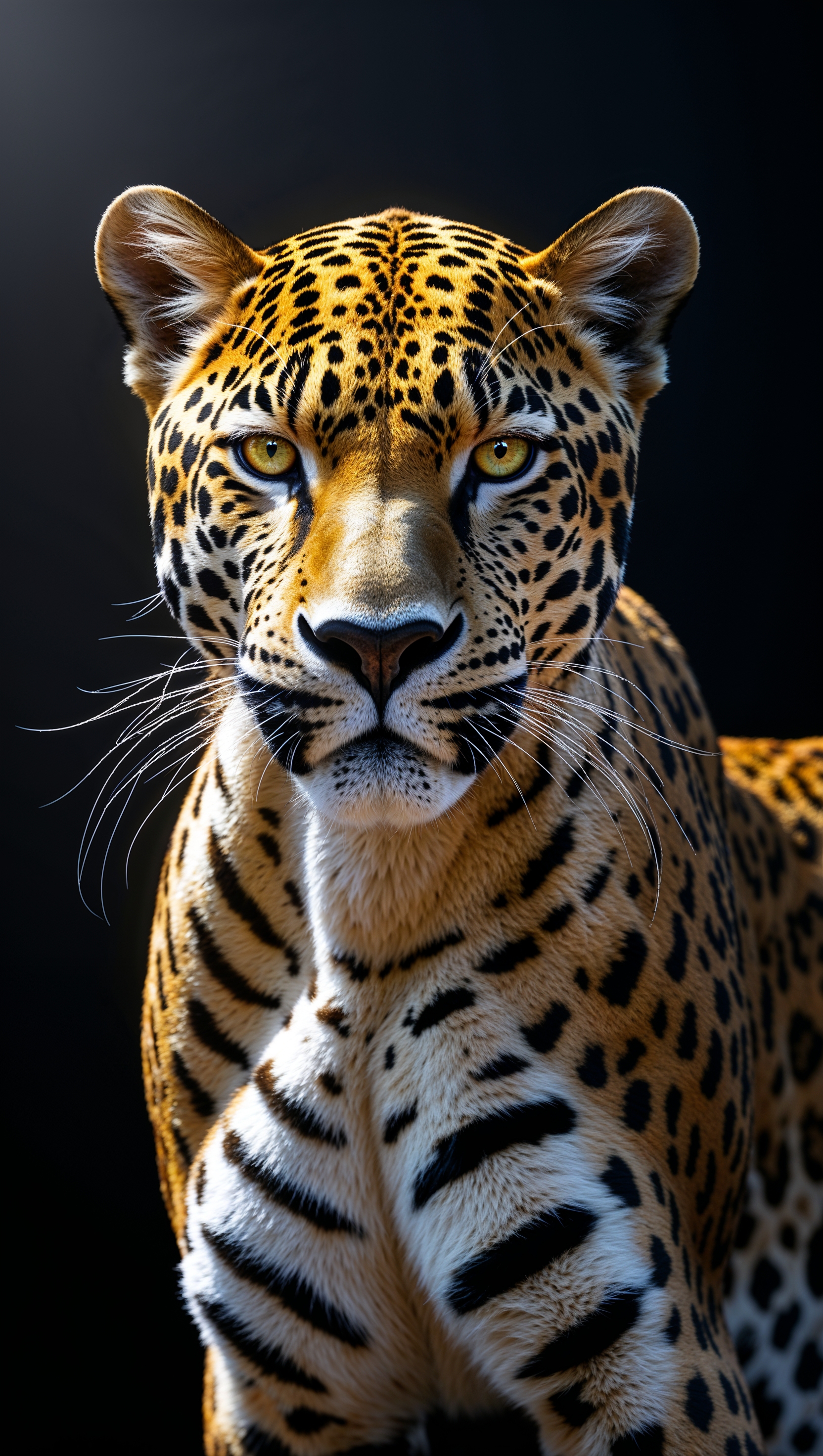 Golden jaguar with matte black background, luxury style