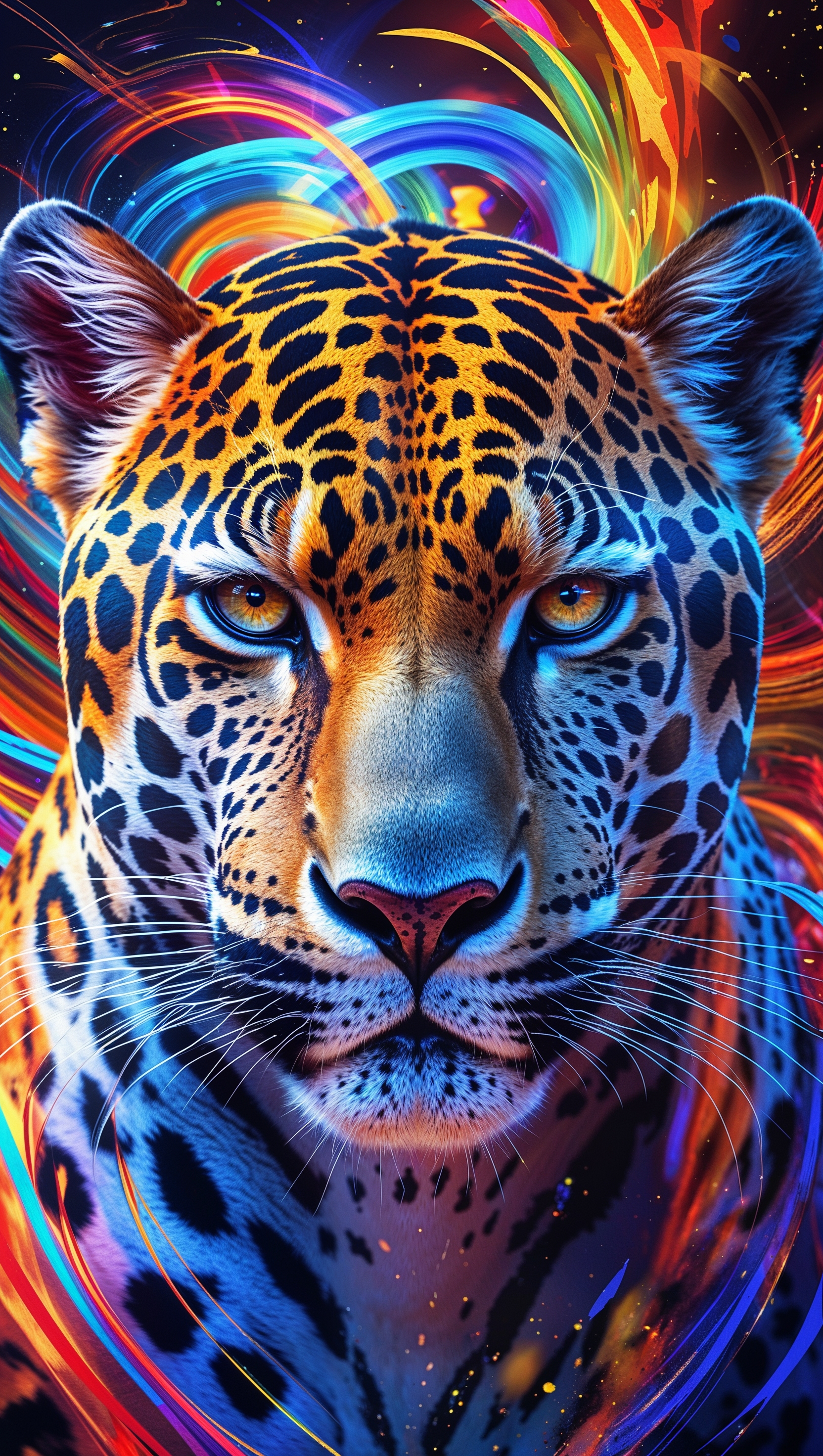 Artistic jaguar with abstract colorful lines