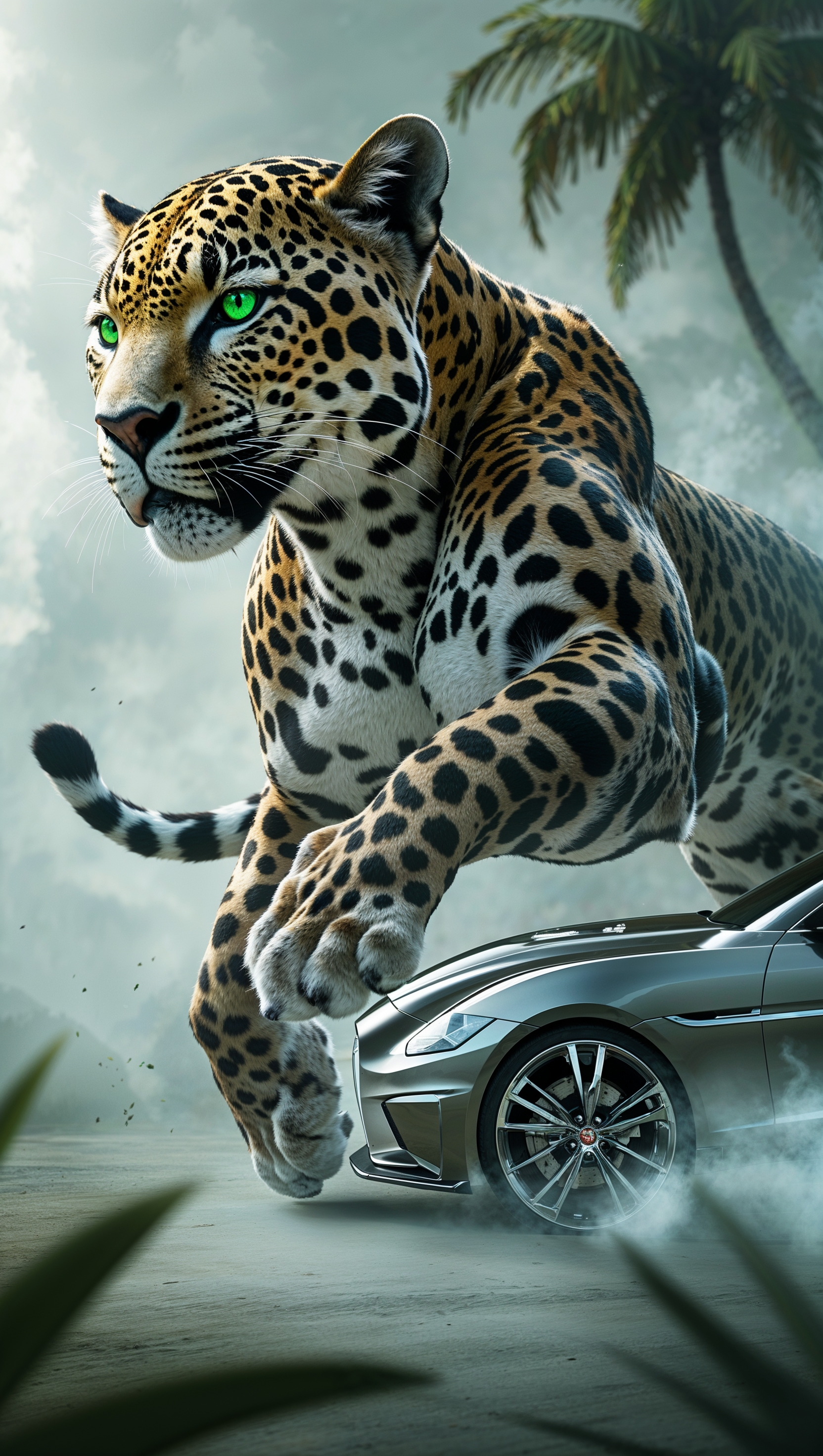 Jaguar animal transforming into a Jaguar car