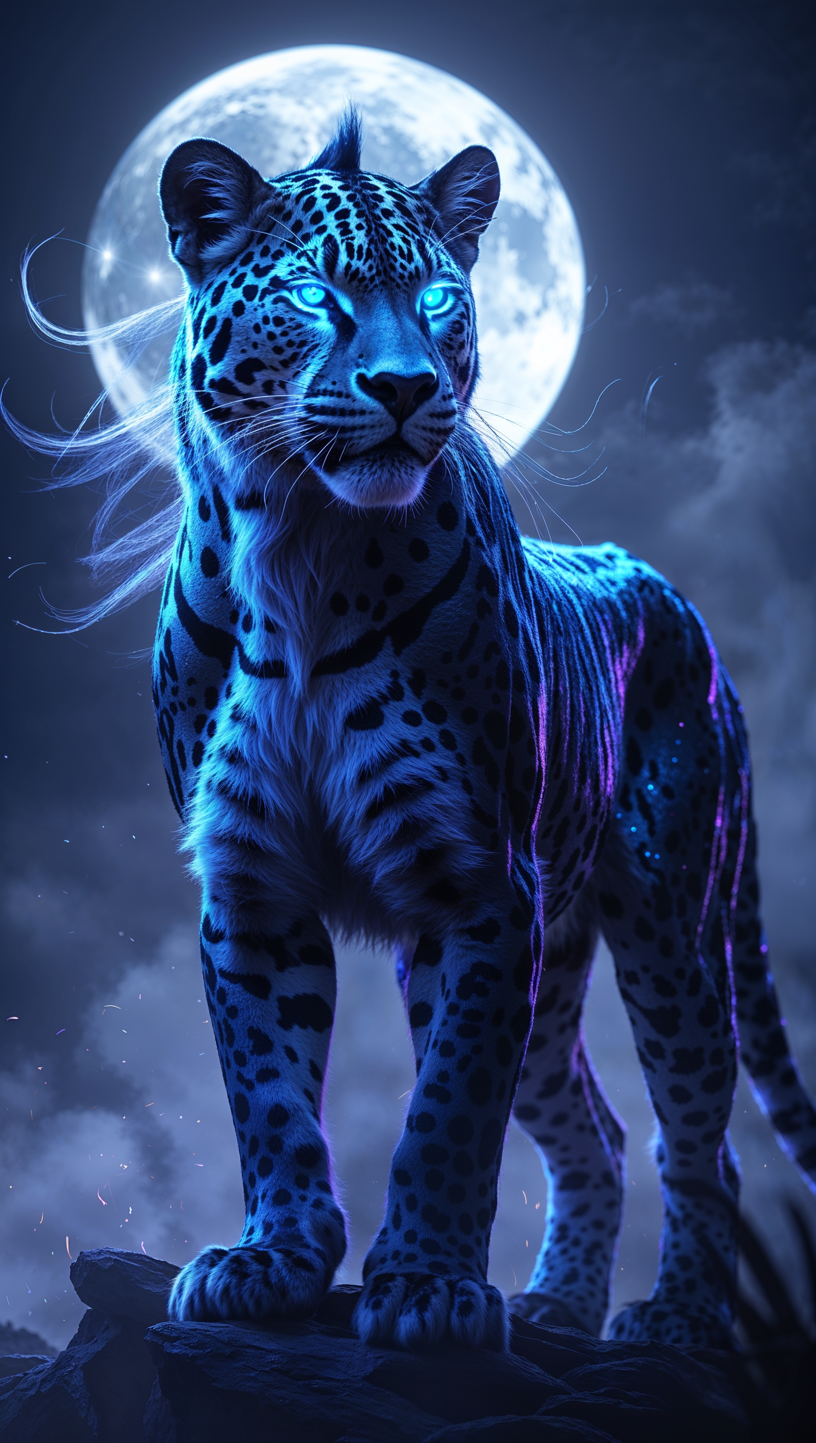 Fantasy jaguar with glowing neon eyes