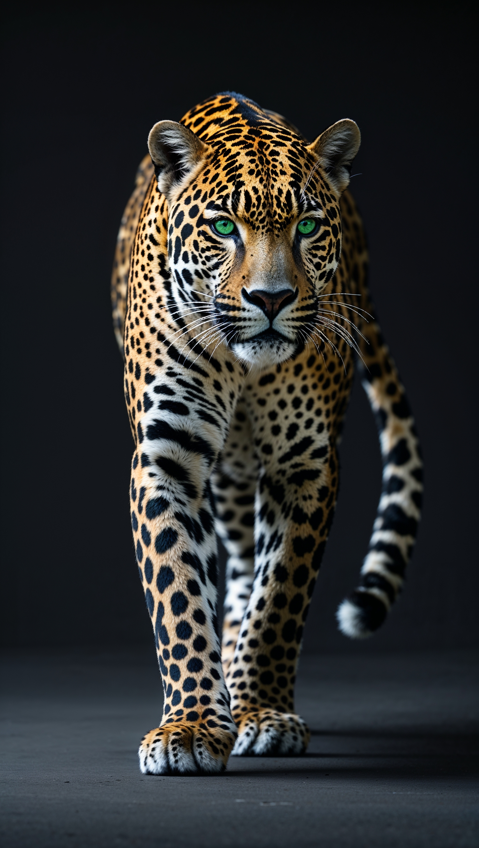 Walking jaguar with minimalist black background