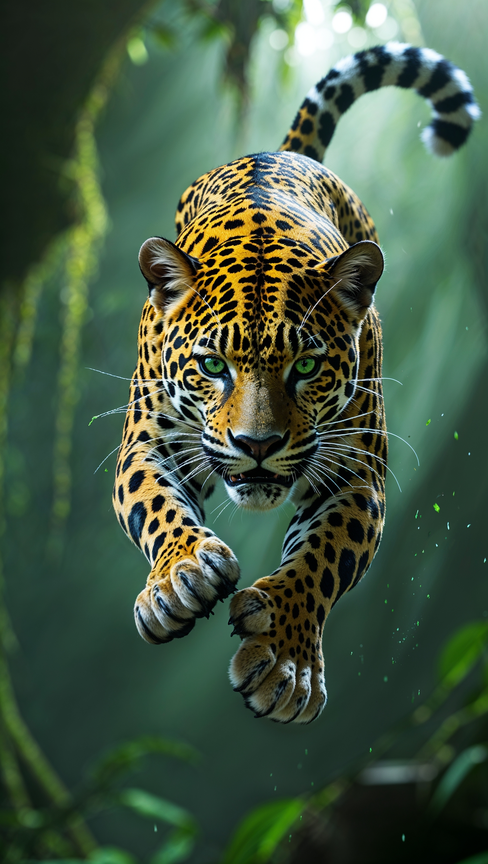 A jaguar pouncing, with a slow-motion effect