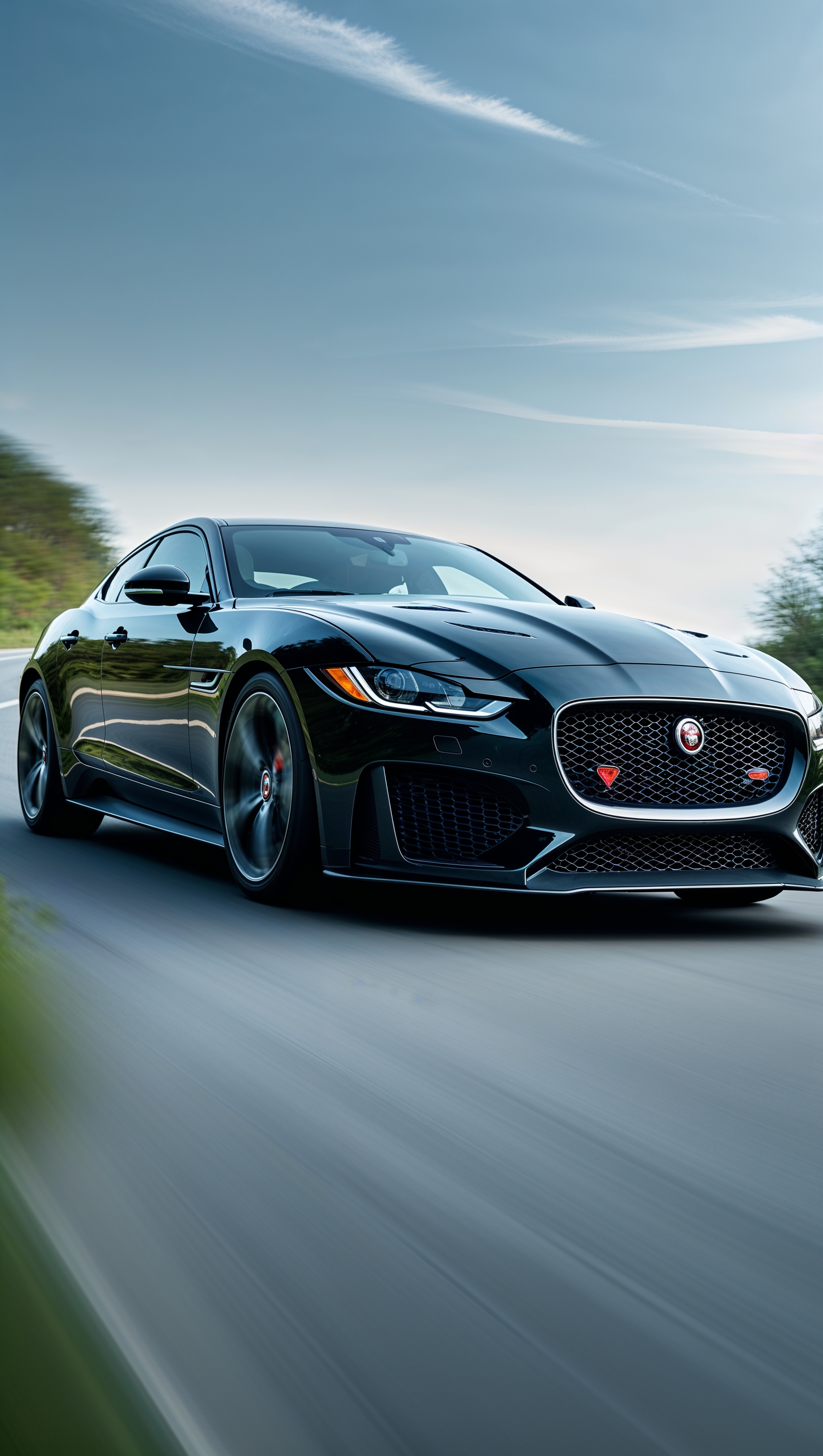 Jaguar sports car in motion with motion blur effect