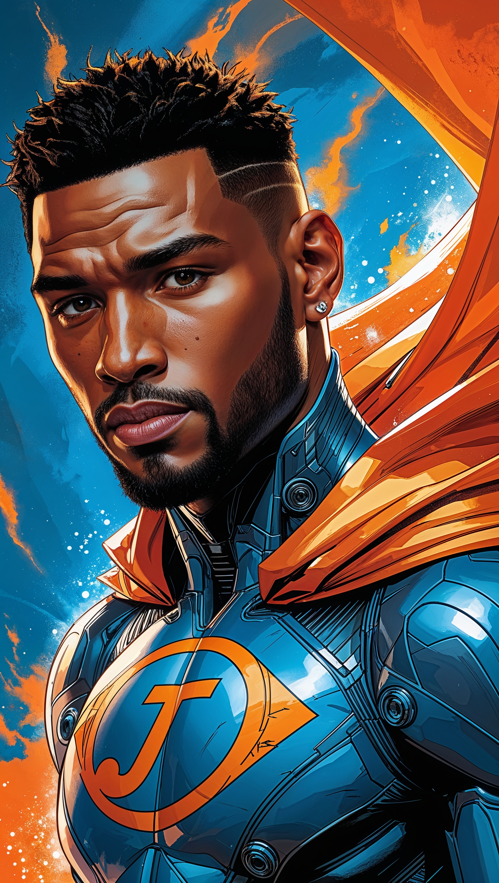 Comic-style illustration of Jayson Tatum like a Marvel or DC hero
