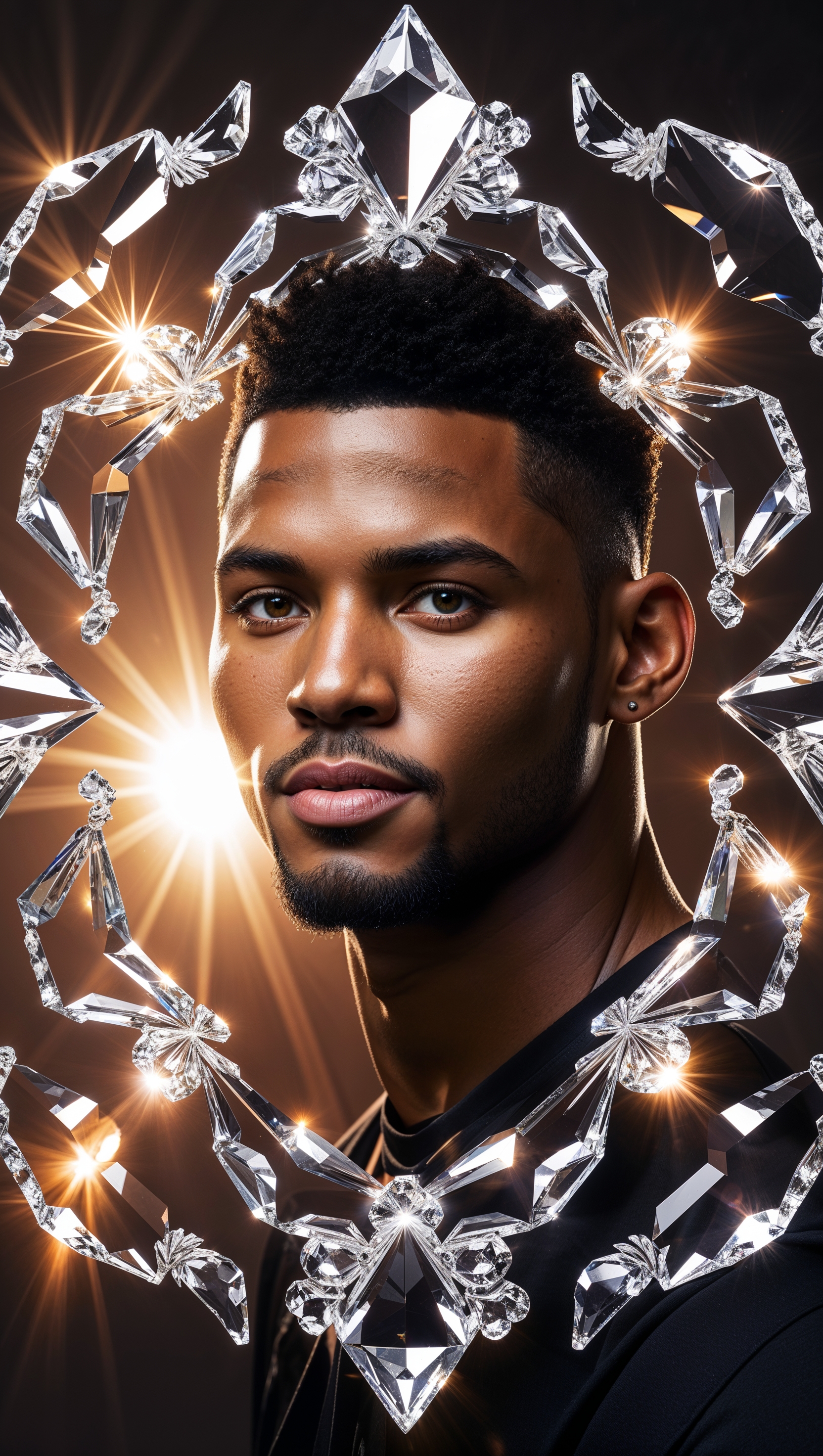 Jayson Tatum inside a crystal frame with lens flare effects for iPhone