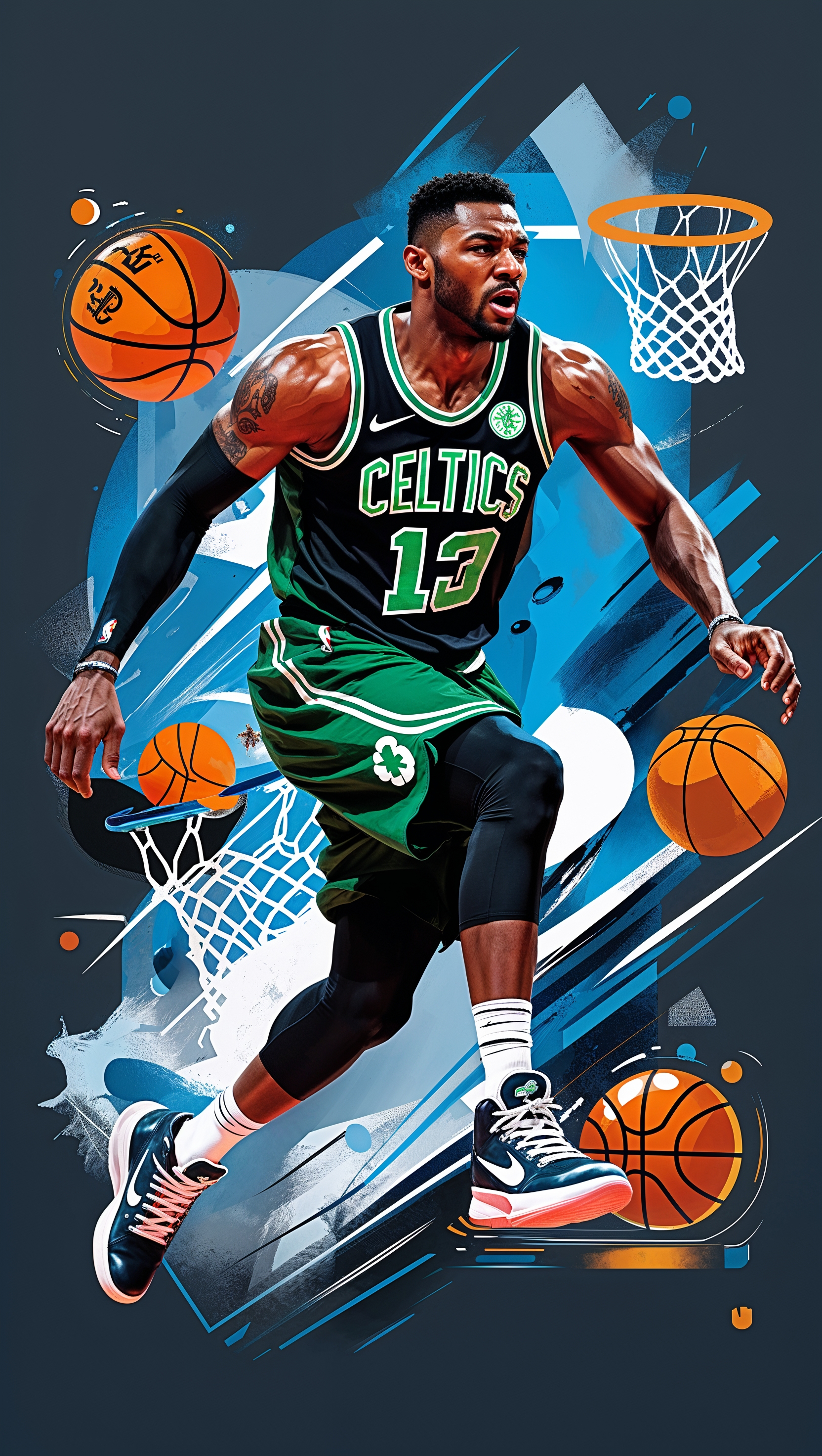 Graphic montage of Jayson Tatum's basketball moves in one frame