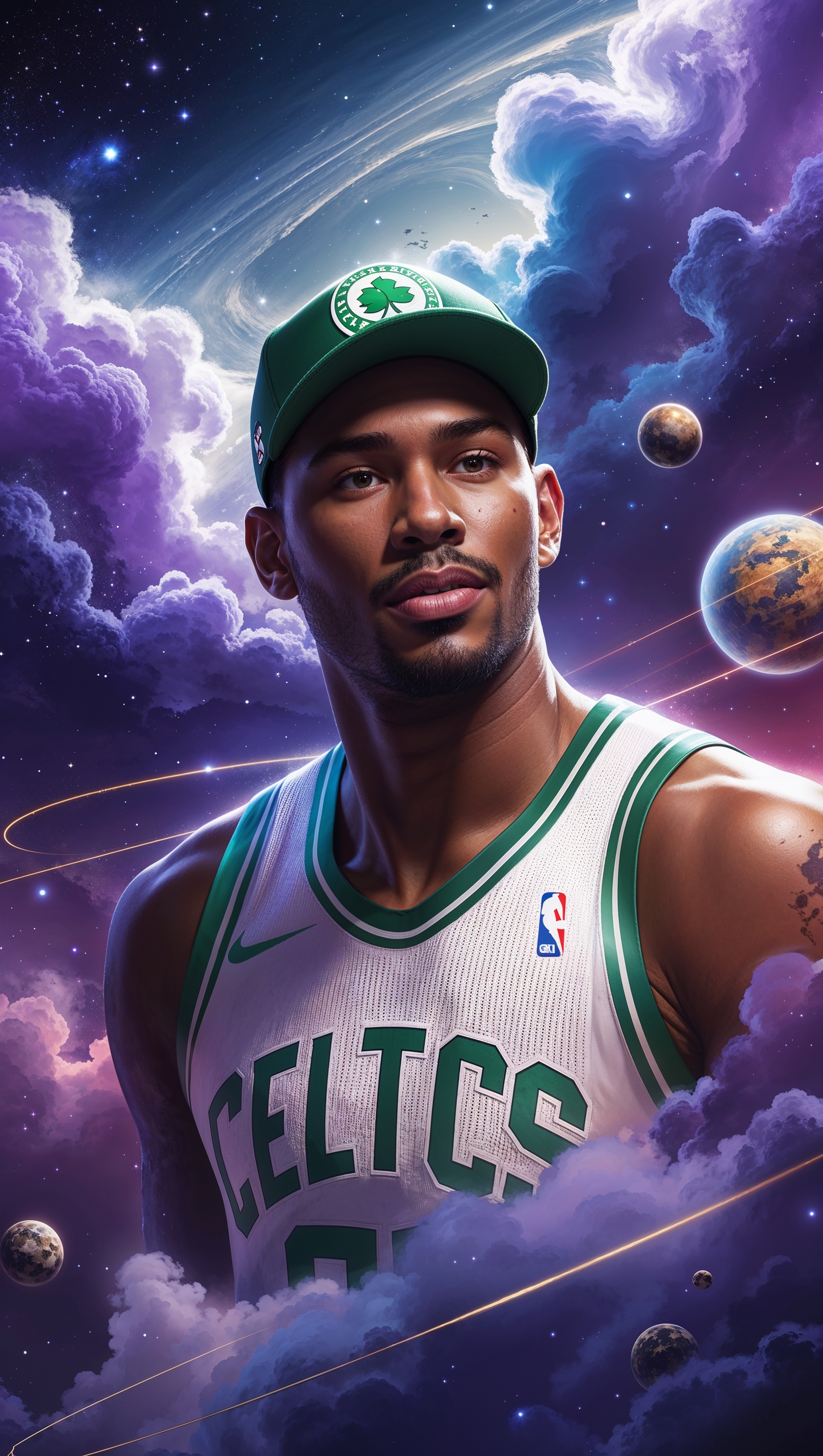 Concept poster of Jayson Tatum with space and galaxy elements