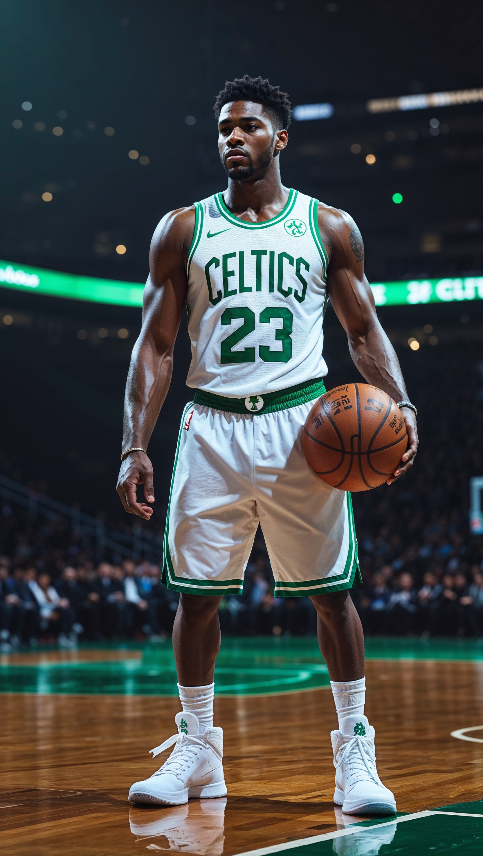 Artistic image of Jayson Tatum in Boston Celtics uniform on the court