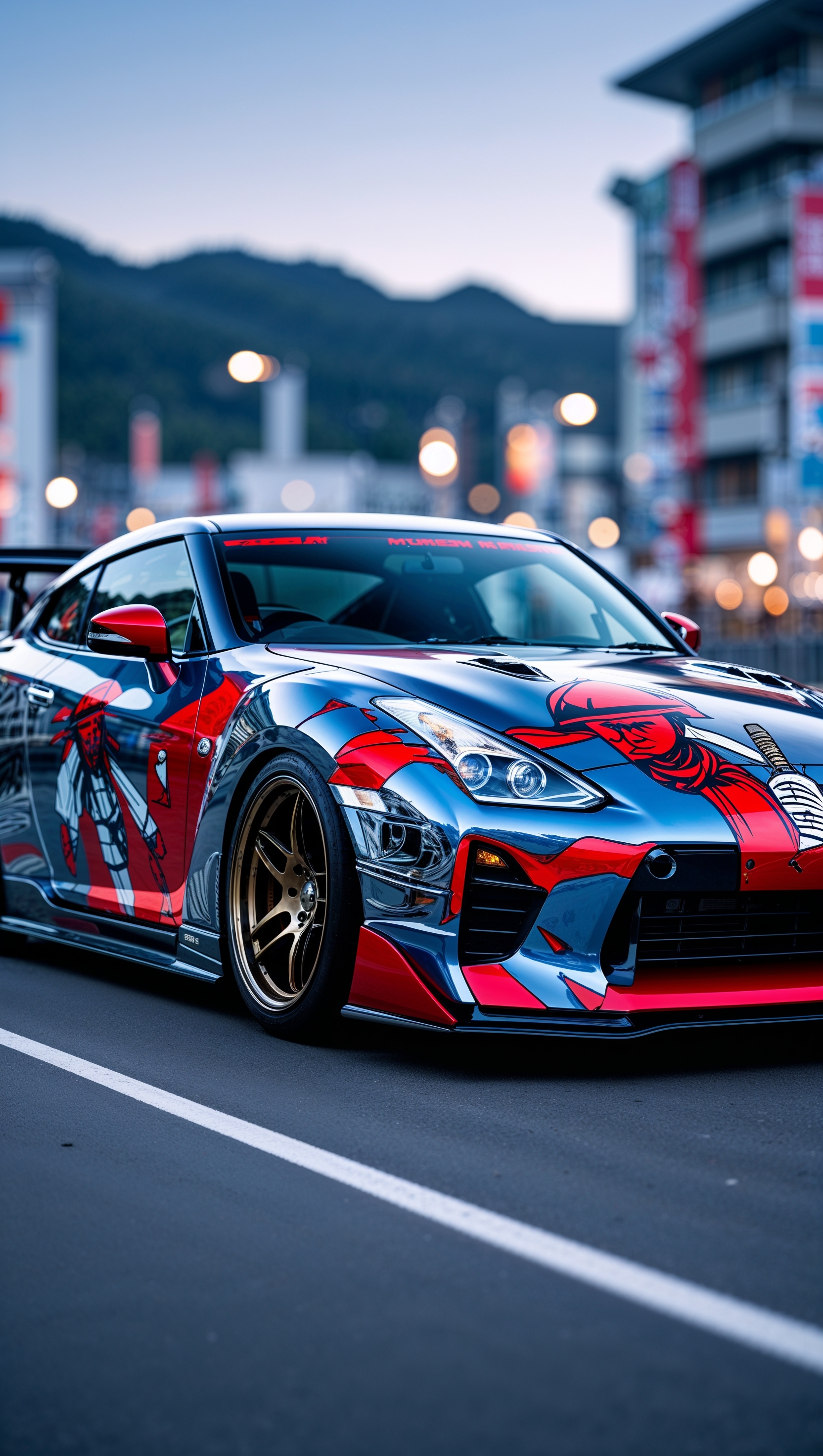 JDM car with samurai artwork on the body