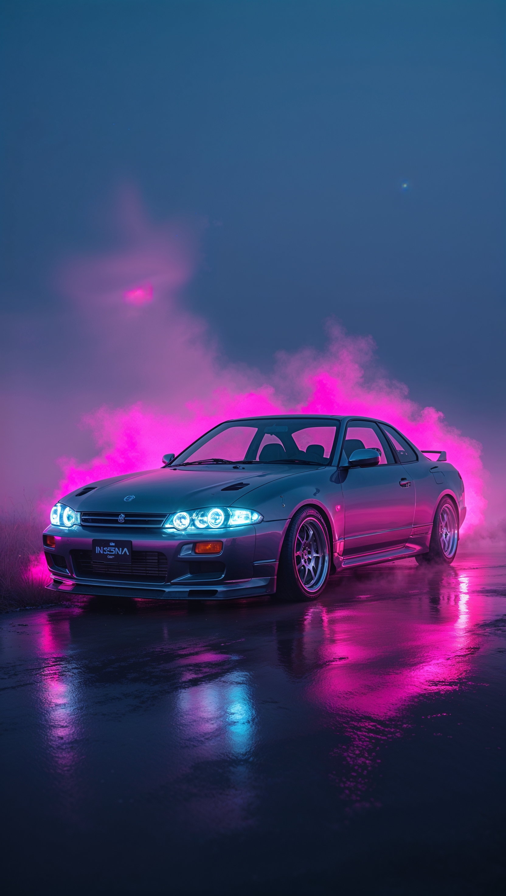 Artistic view of Nissan Silvia with pink light effects