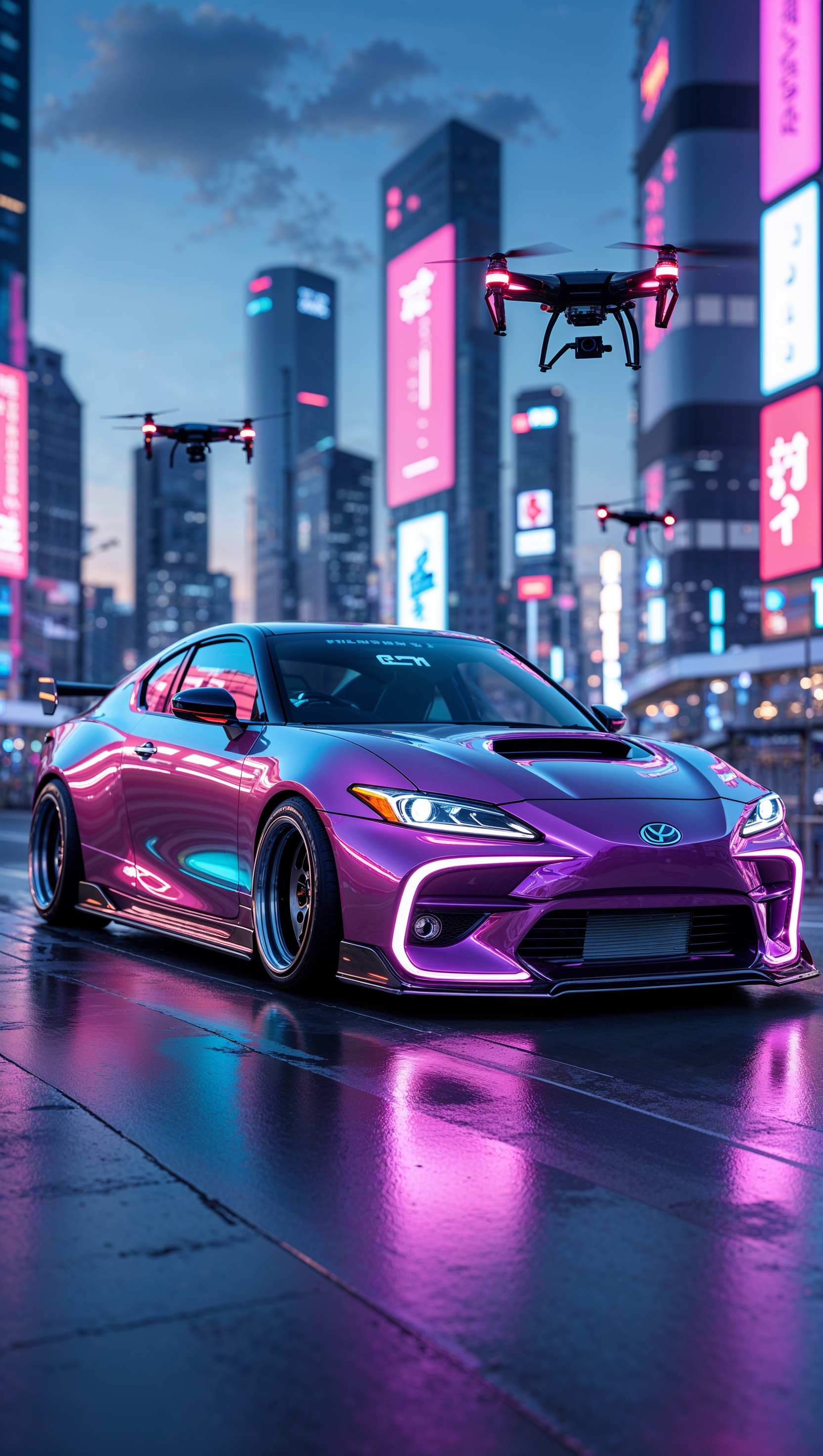 Cyberpunk style artwork of a JDM car