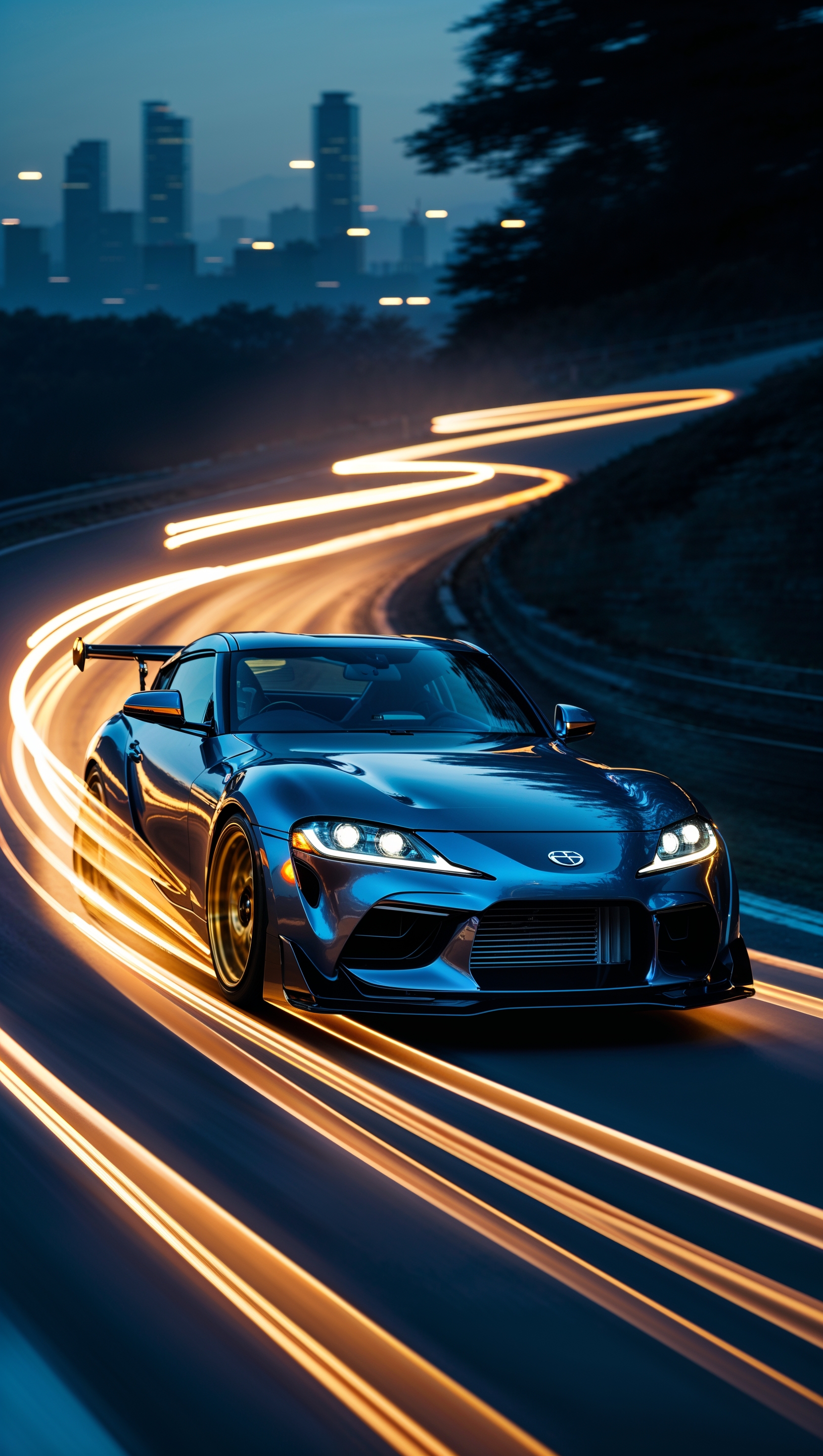 JDM car in motion with light trails and speed effect