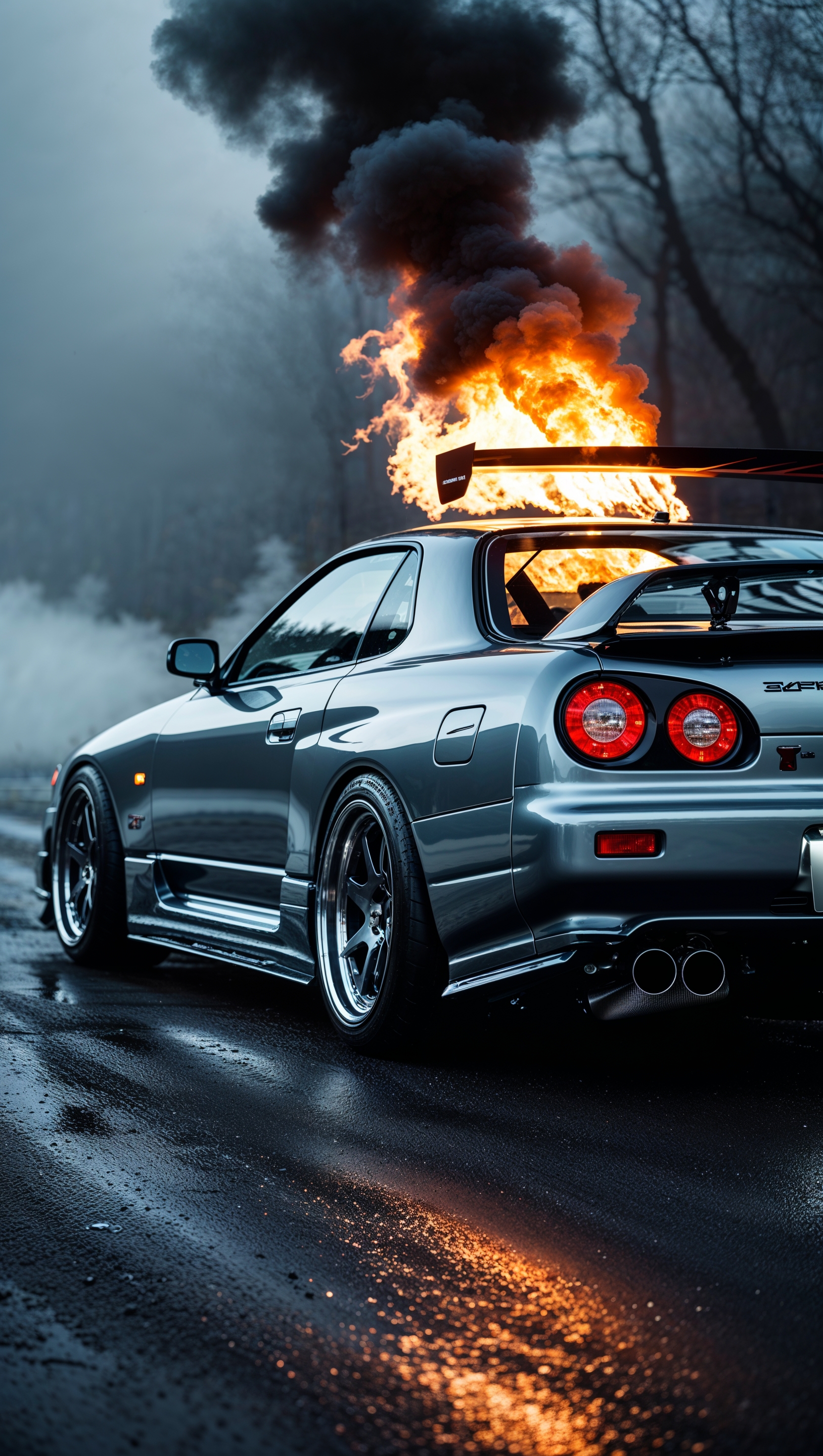 JDM car with flames coming out of the exhaust