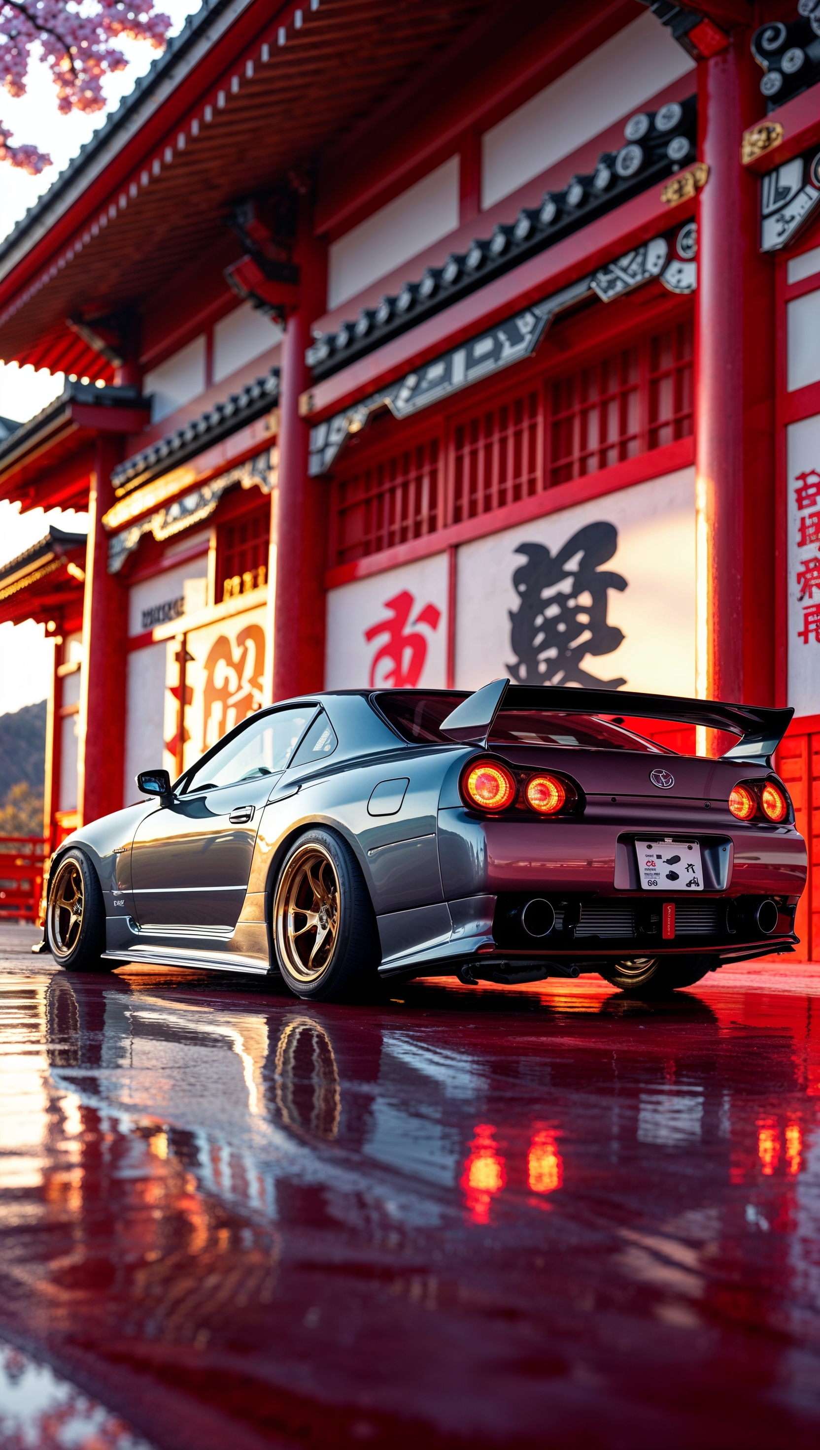 JDM car with red and white Japanese background
