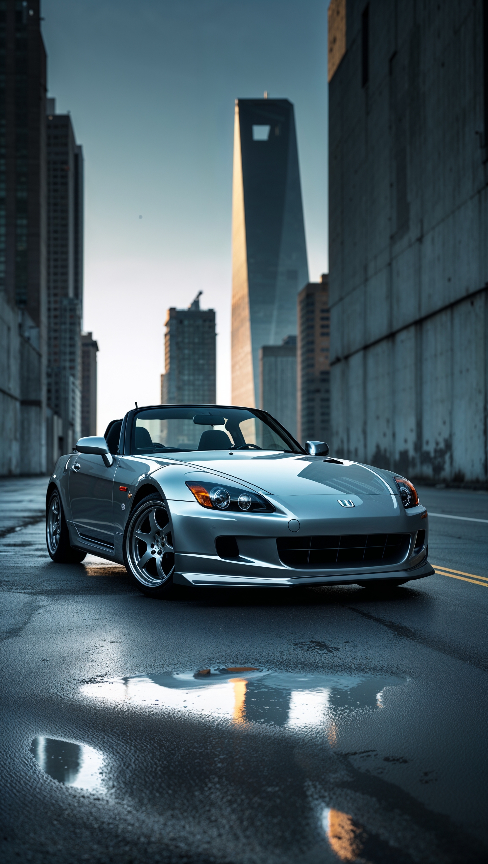 Angled view of Honda S2000 in an empty street