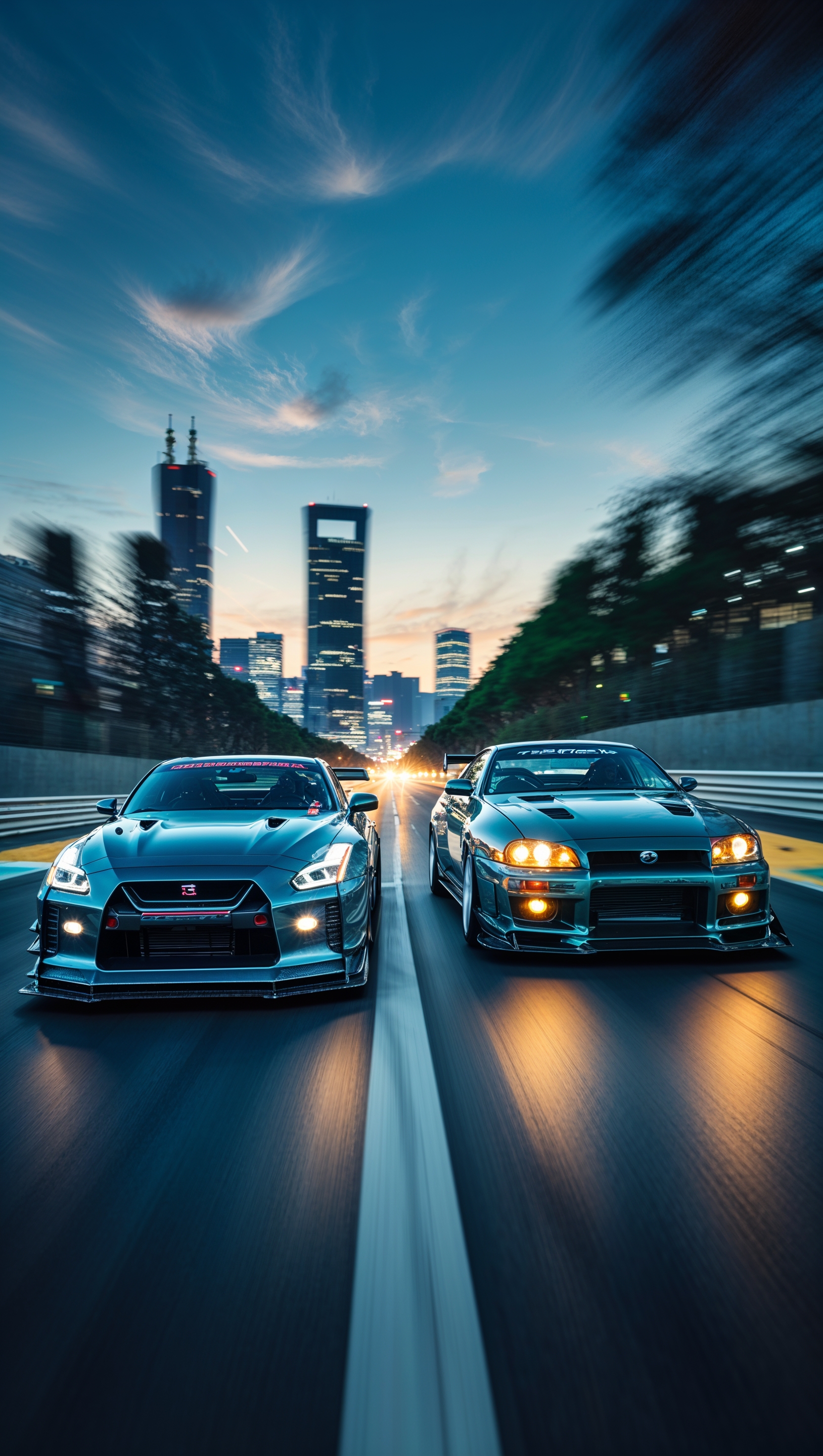 Two JDM cars racing on Tokyo expressway