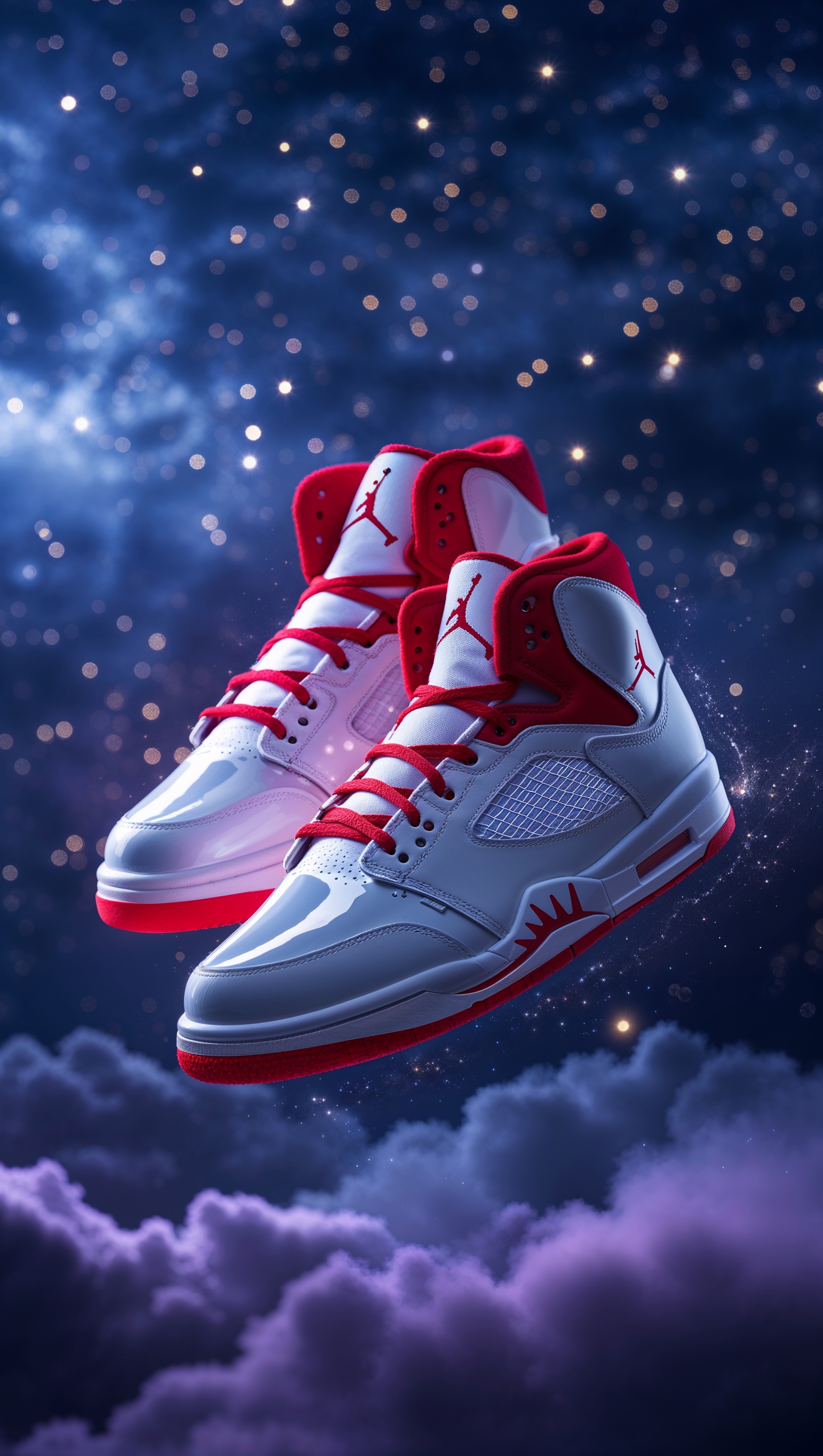 Jordan shoes floating in a starry night sky