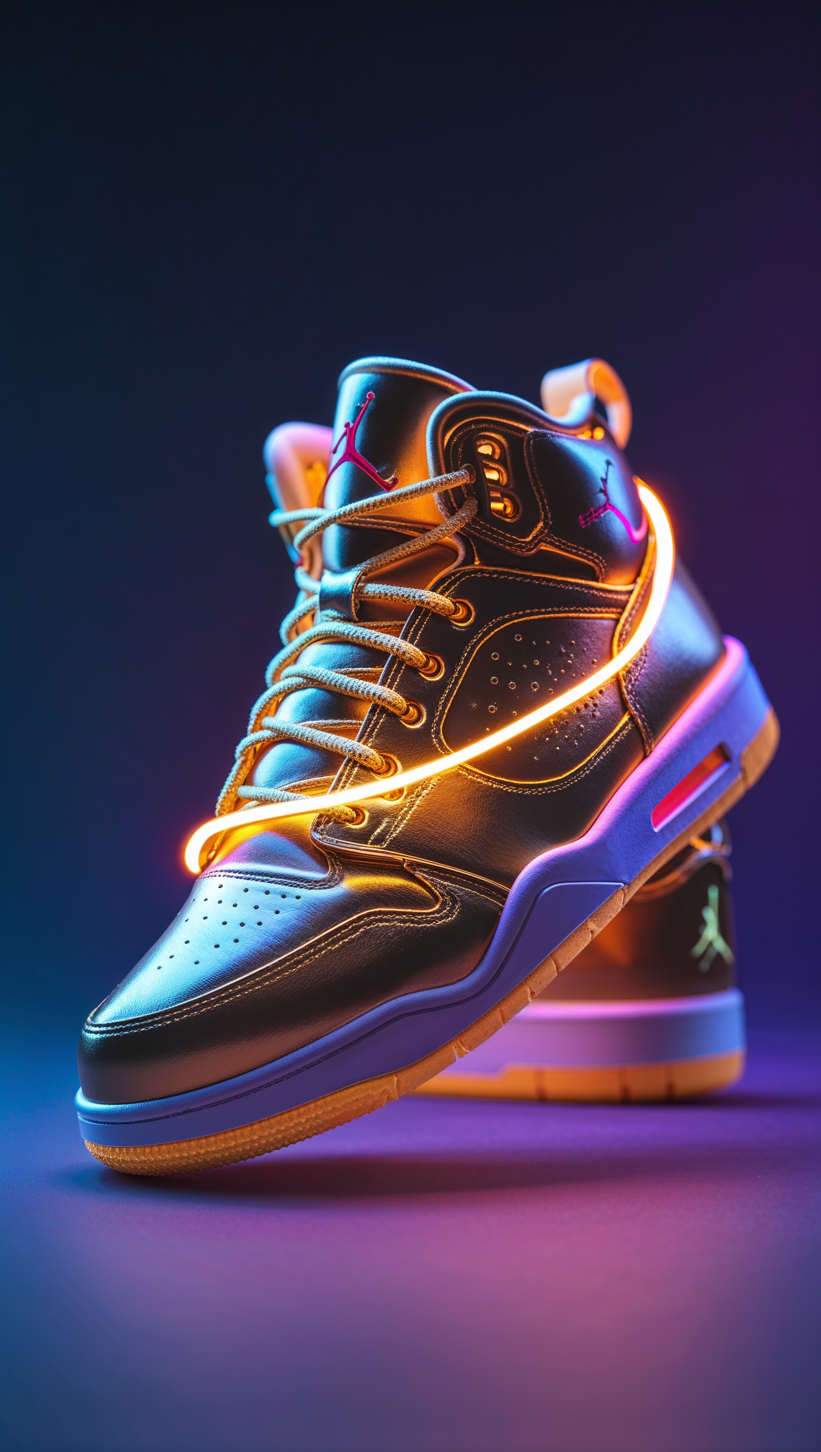 Golden Jordan shoes with glowing effects for iPhone wallpaper