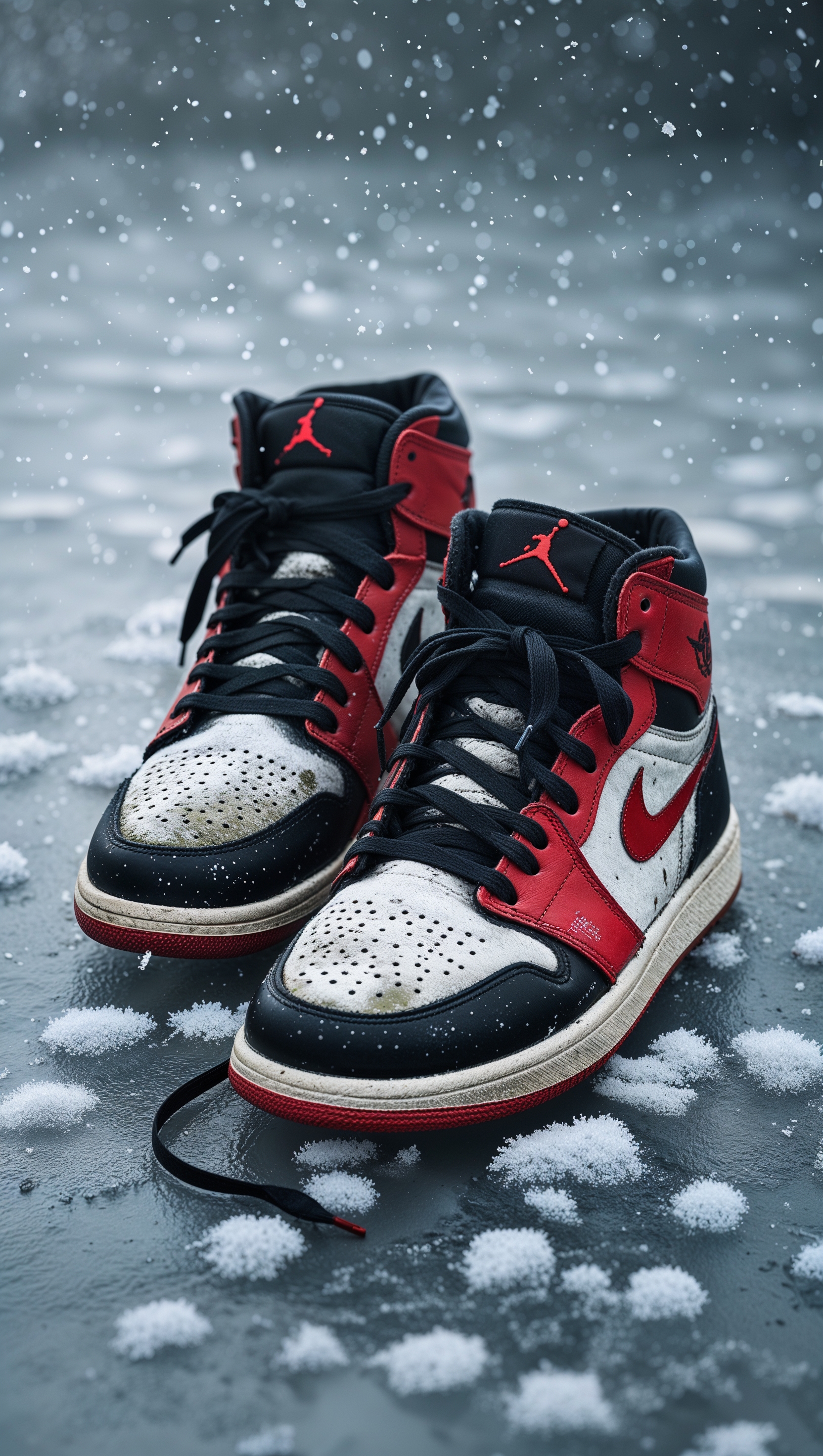 Jordan shoes on frozen ground with winter effects