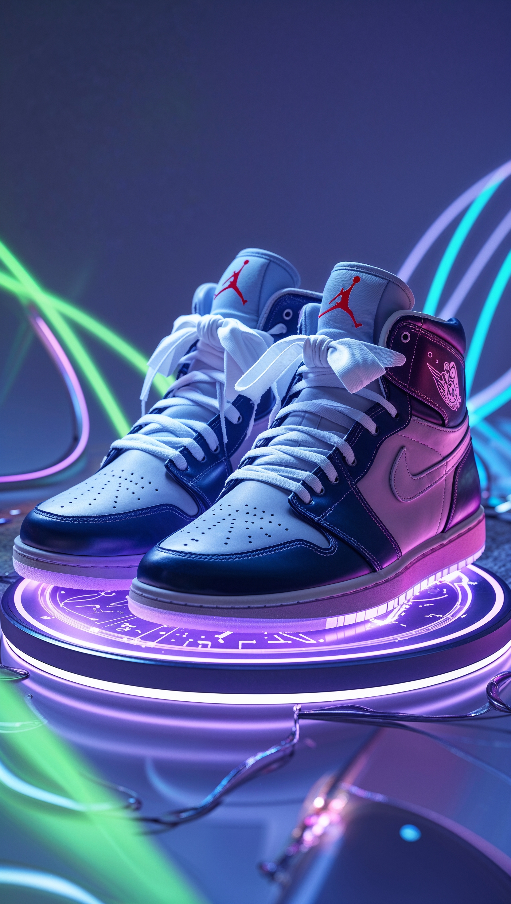 Jordan shoes on a glowing digital platform