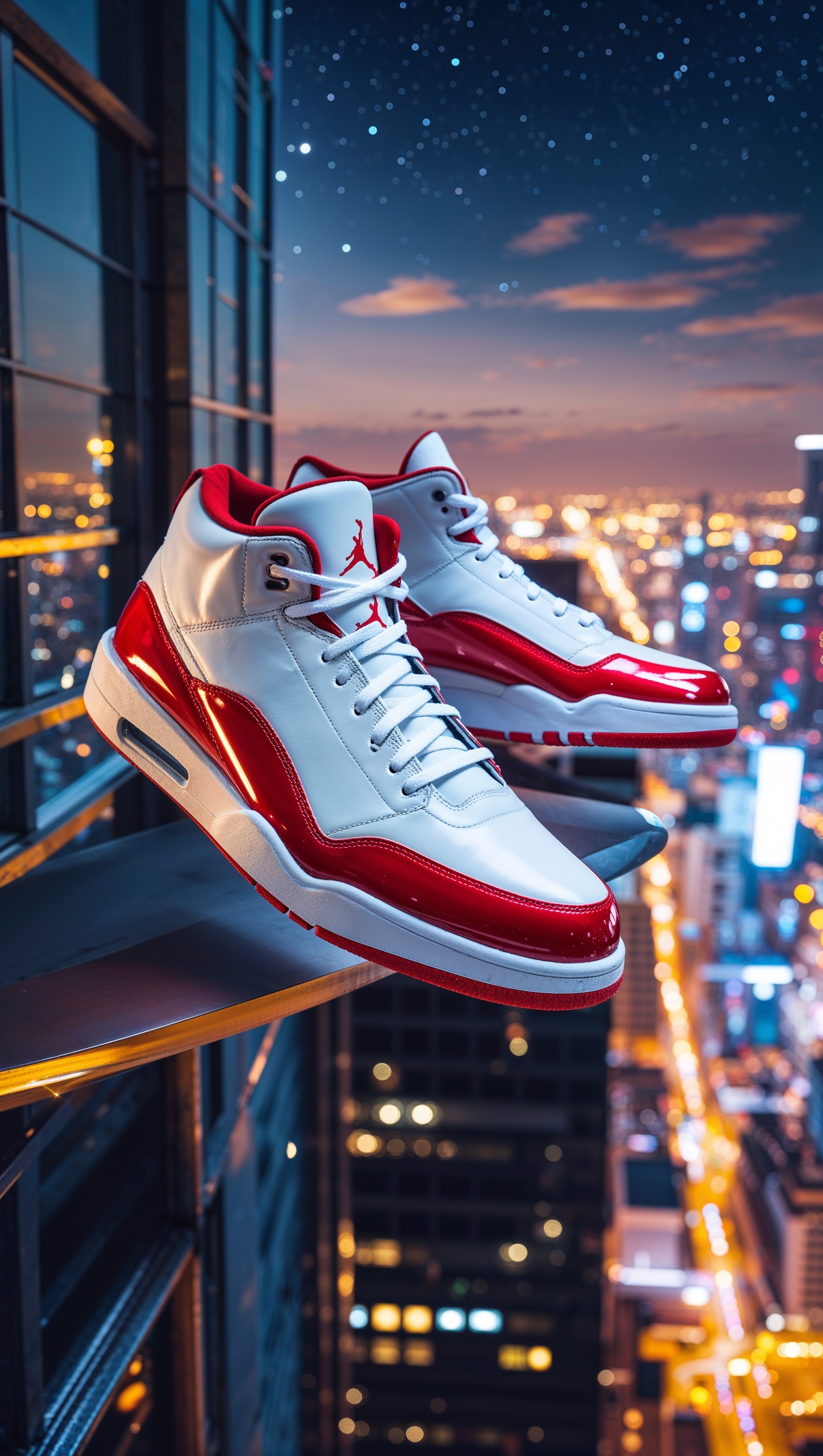 Jordan shoes above a skyscraper at night