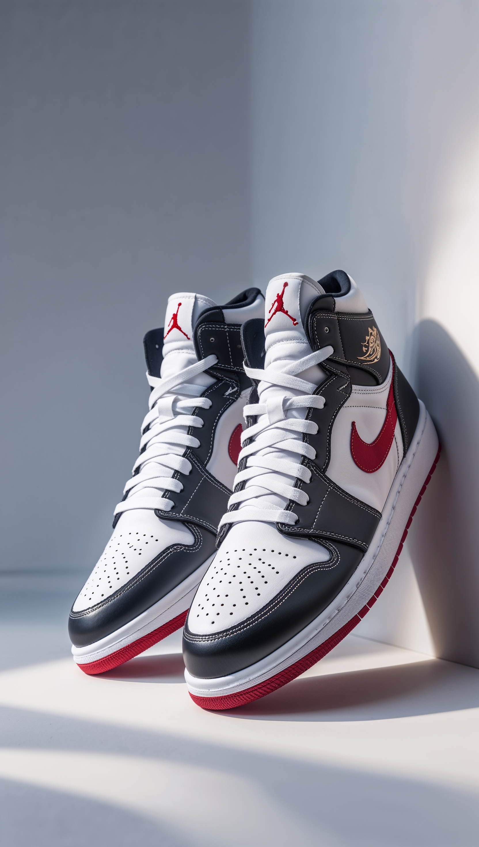 Minimal wallpaper of a Jordan shoe pair on a white background