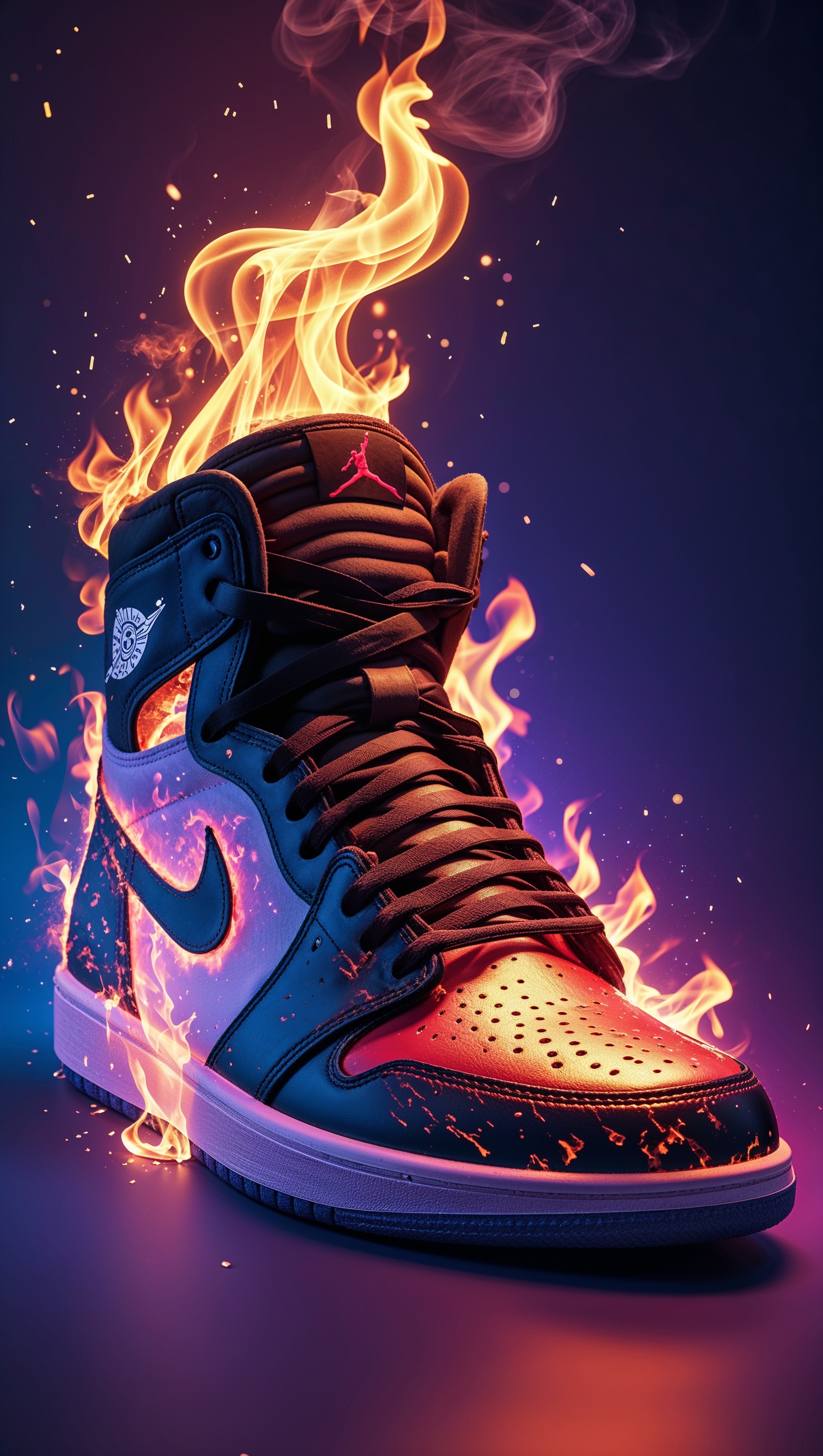 Jordan shoes on fire with fantasy flame effects